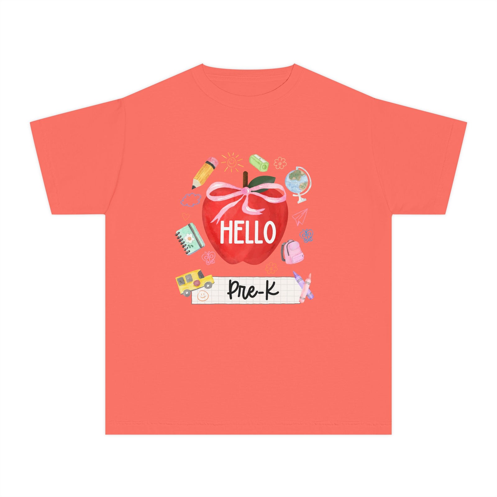Hello Pre-K Preppy Coquette Apple Graphic Tee Back to School Pre-K T-Shirt