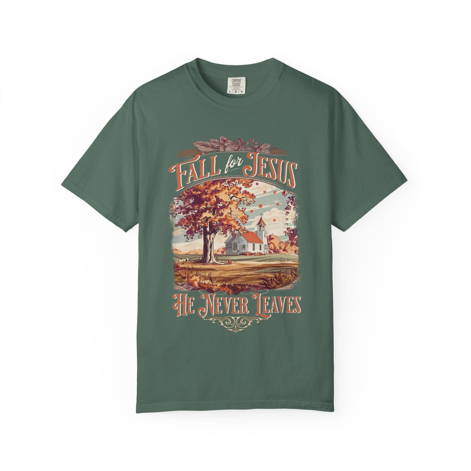 Fall For Jesus He Never Leaves Fall T-Shirt Vintage Church Christian Graphic Tee