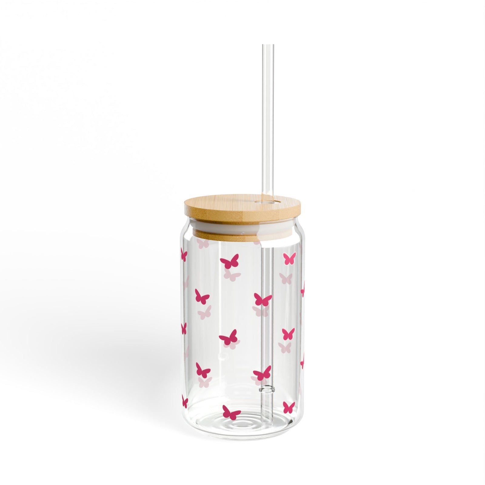 Mini Butterfly Hot Pink Sipper Glass 16oz — Reusable Drink Jar with Lid & Straw - Sydney So Sweet
