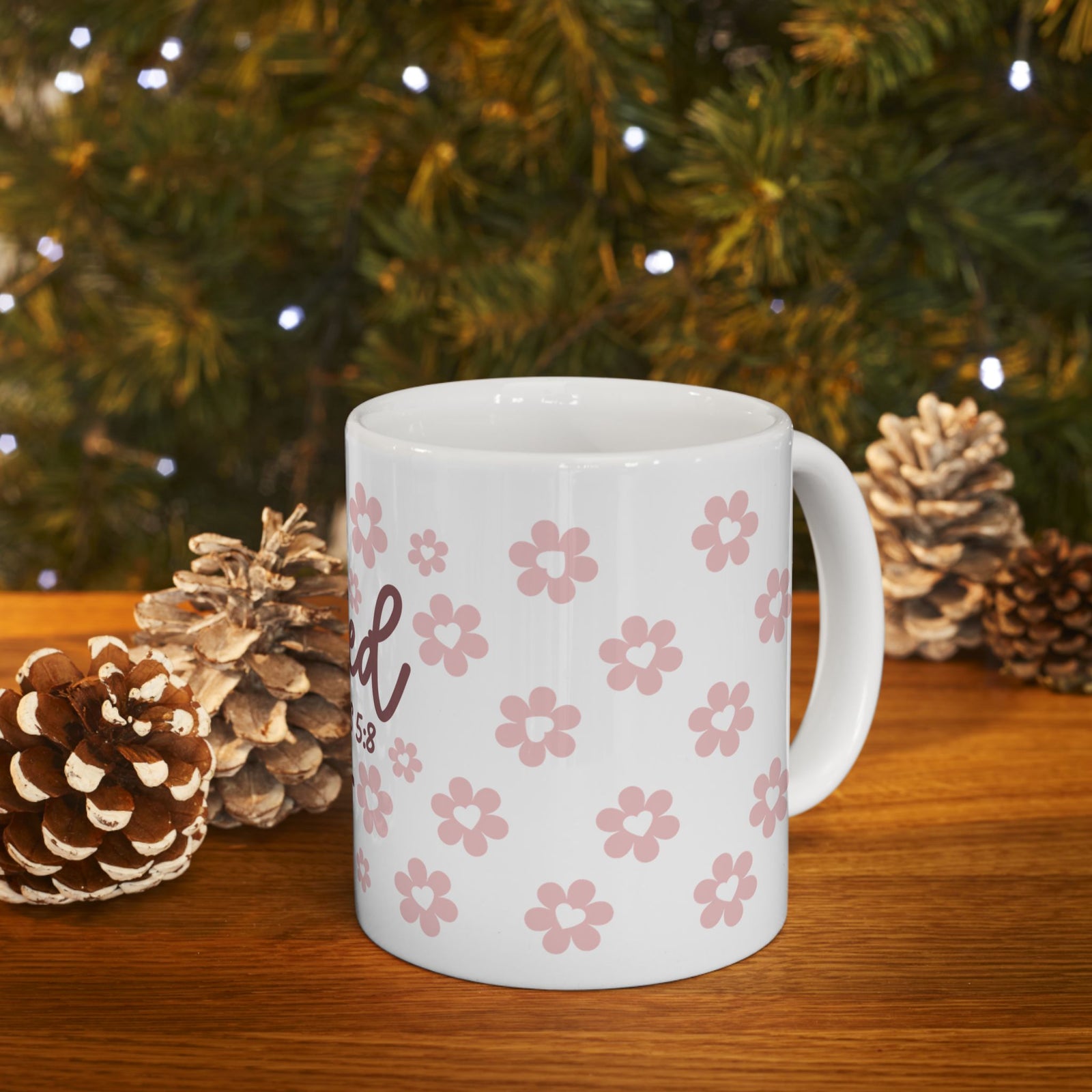 Loved Romans 5:8 Ceramic Mug — Floral Christian Inspirational Coffee Cup - Sydney So Sweet
