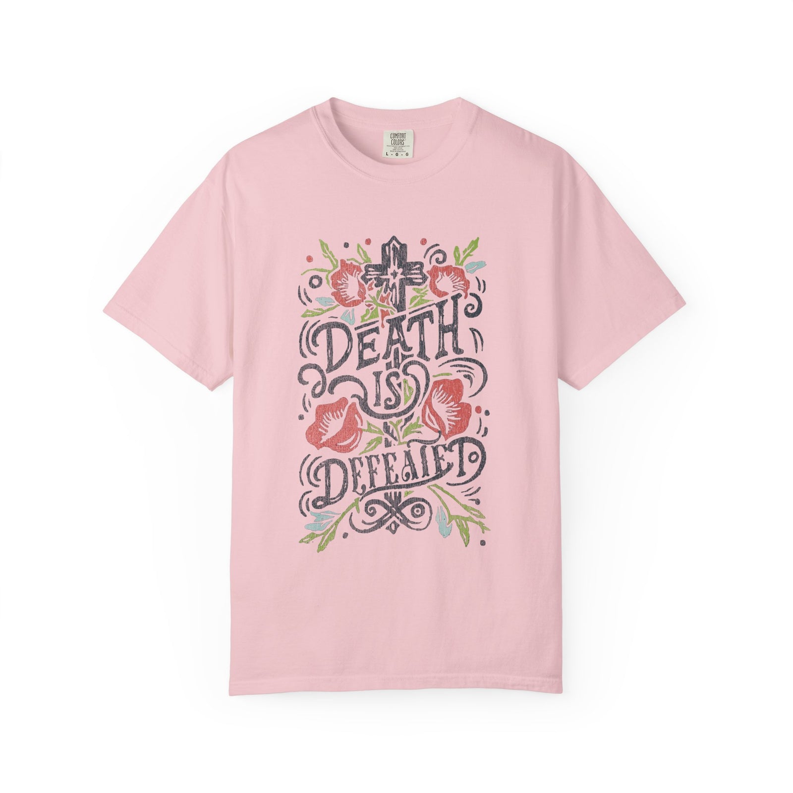 Death Is Defeated T-Shirt Vintage Floral Resurrection Christian Distressed Graphic Tee
