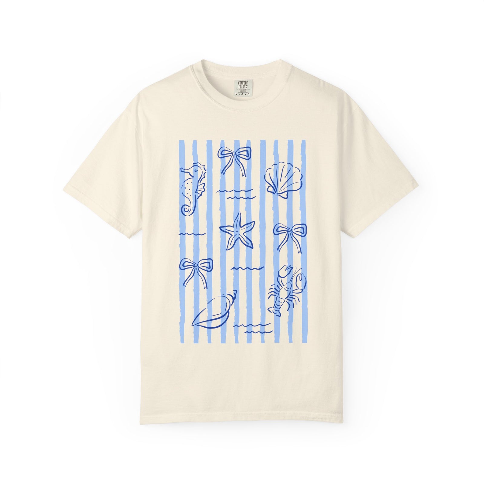 Coastal Stripes Graphic Tee Women's Nautical Seashell & Starfish T-Shirt