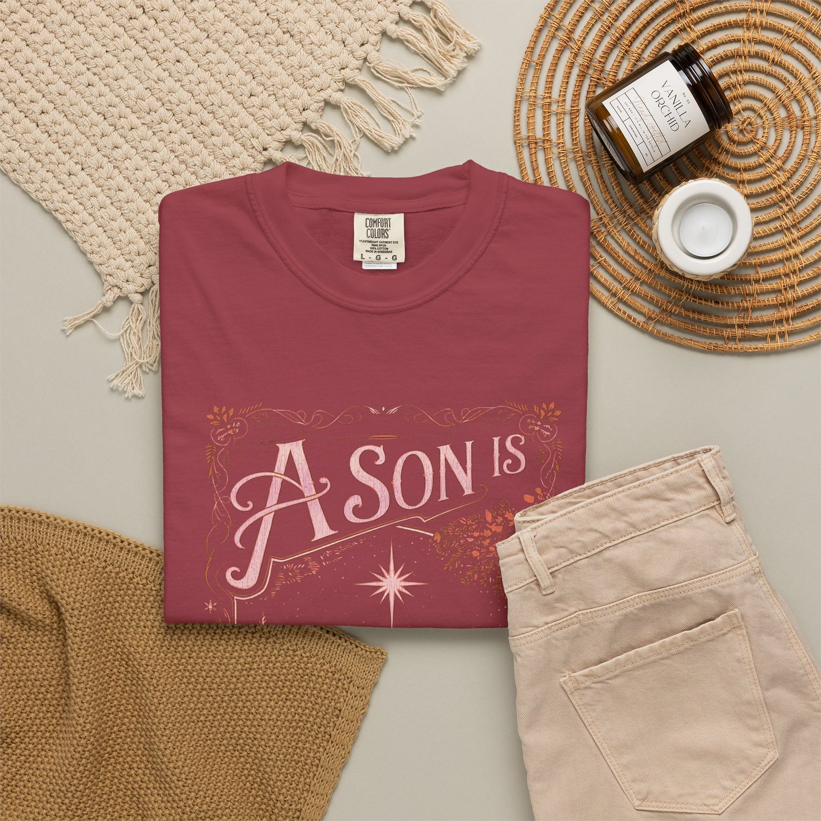 A Son is Given Jesus Christmas Distressed T-Shirt Christian Graphic Tee