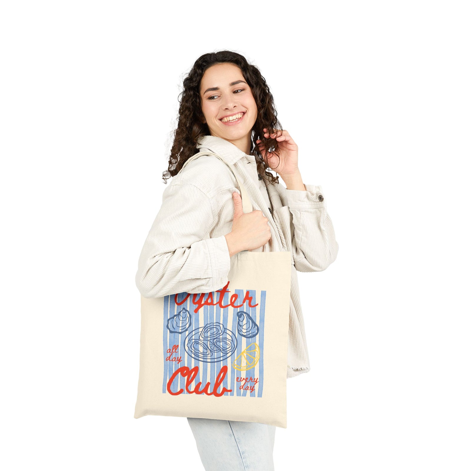 Oyster Club Cotton Canvas Tote Bag Nautical Seafood Market Shopper
