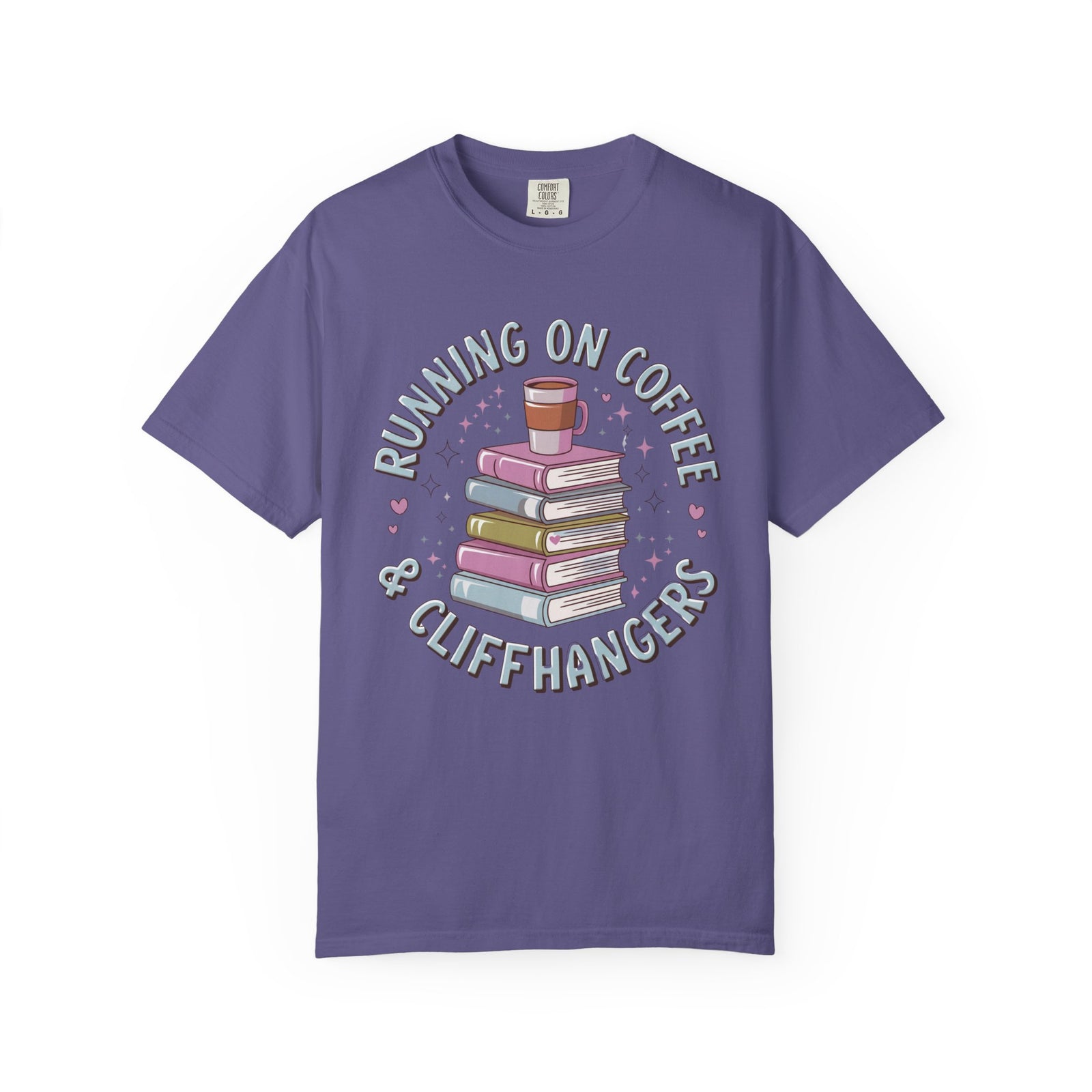 Running on Coffee & Cliffhangers Graphic T-Shirt Unisex Book Lover Short Sleeve Tee