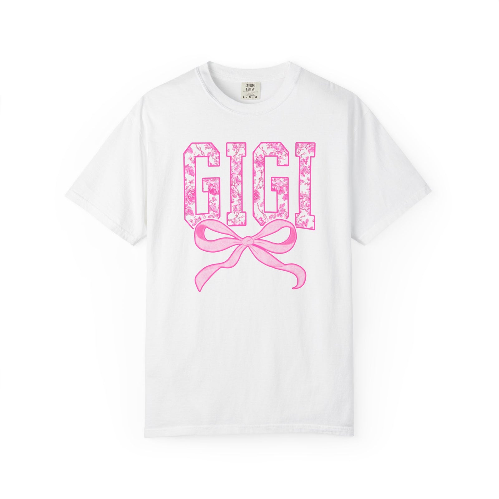 Gigi Coquette Pink Toile Bow T-Shirt Cute Grandmother Graphic Tee