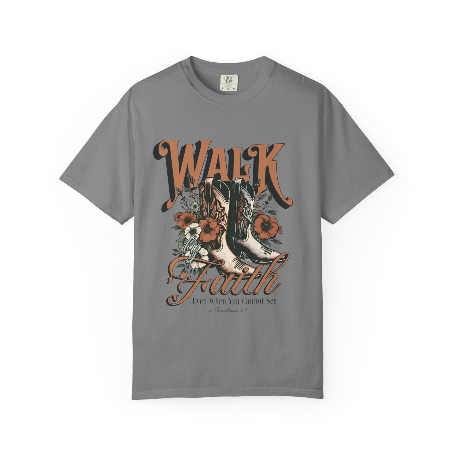 Walk by Faith Graphic T-Shirt Vintage Cowboy Boots & Floral Faith Tee