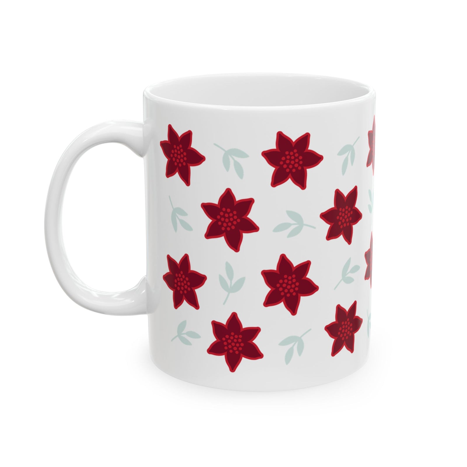 Poinsettia Christmas Flowers Ceramic Mug Coffee Cup (11oz & 15oz)