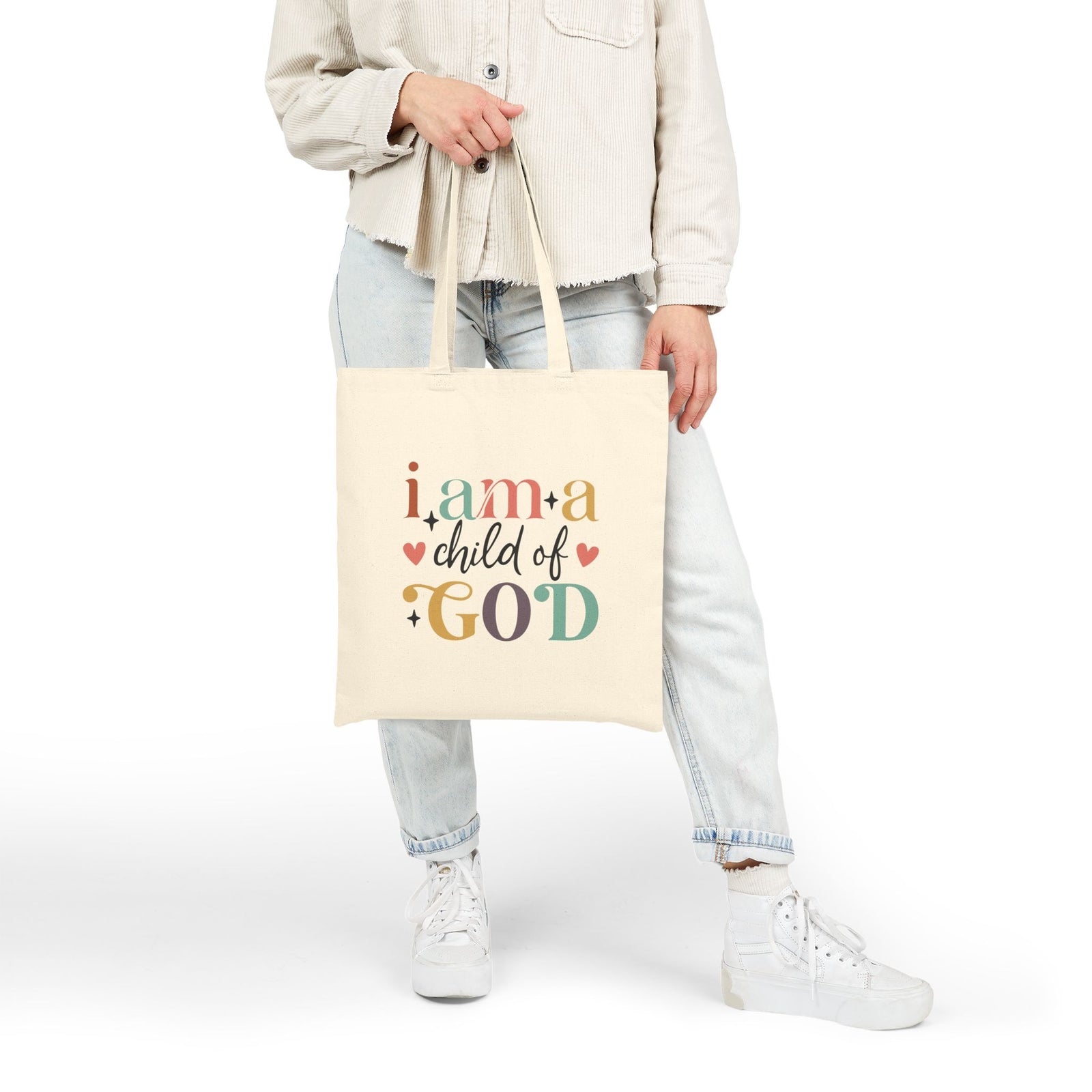 I Am a Child of God Christian Cotton Canvas Tote Bag