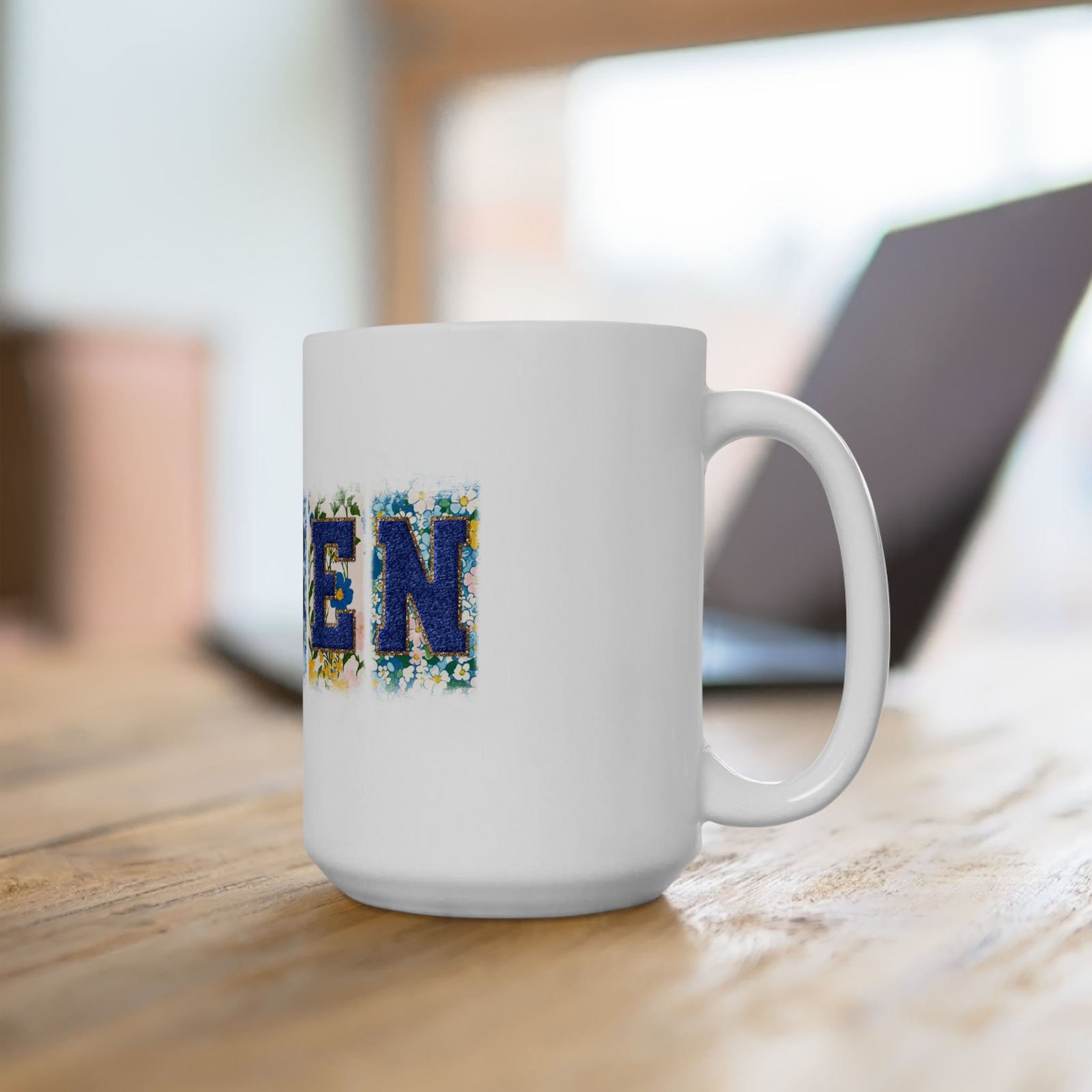 Risen Floral Faux Patch Christian Easter Ceramic Mug Coffee Cup (11oz & 15oz)
