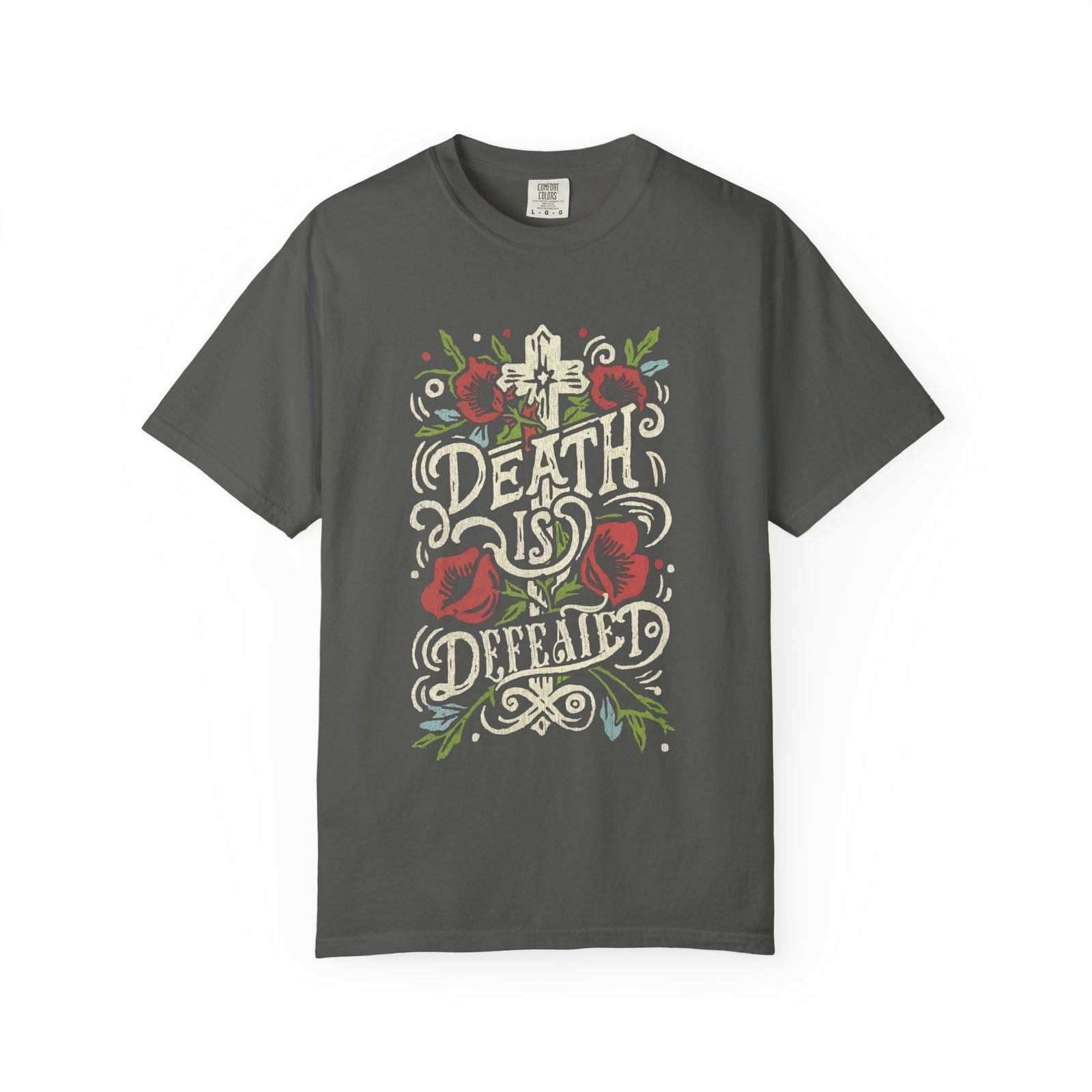 Death Is Defeated T-Shirt Vintage Floral Resurrection Christian Distressed Graphic Tee