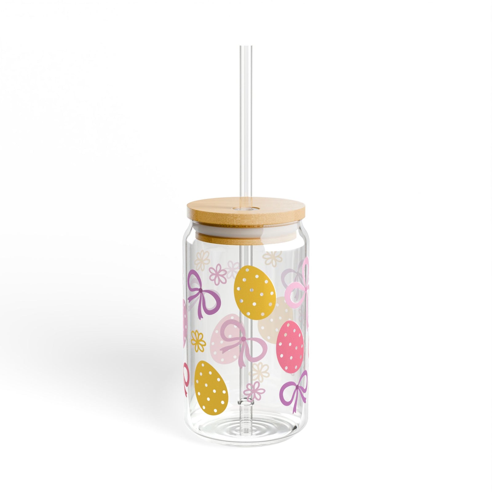 Easter Bows Tumbler Sipper Glass 16oz — Reusable Drink Jar with Lid & Straw