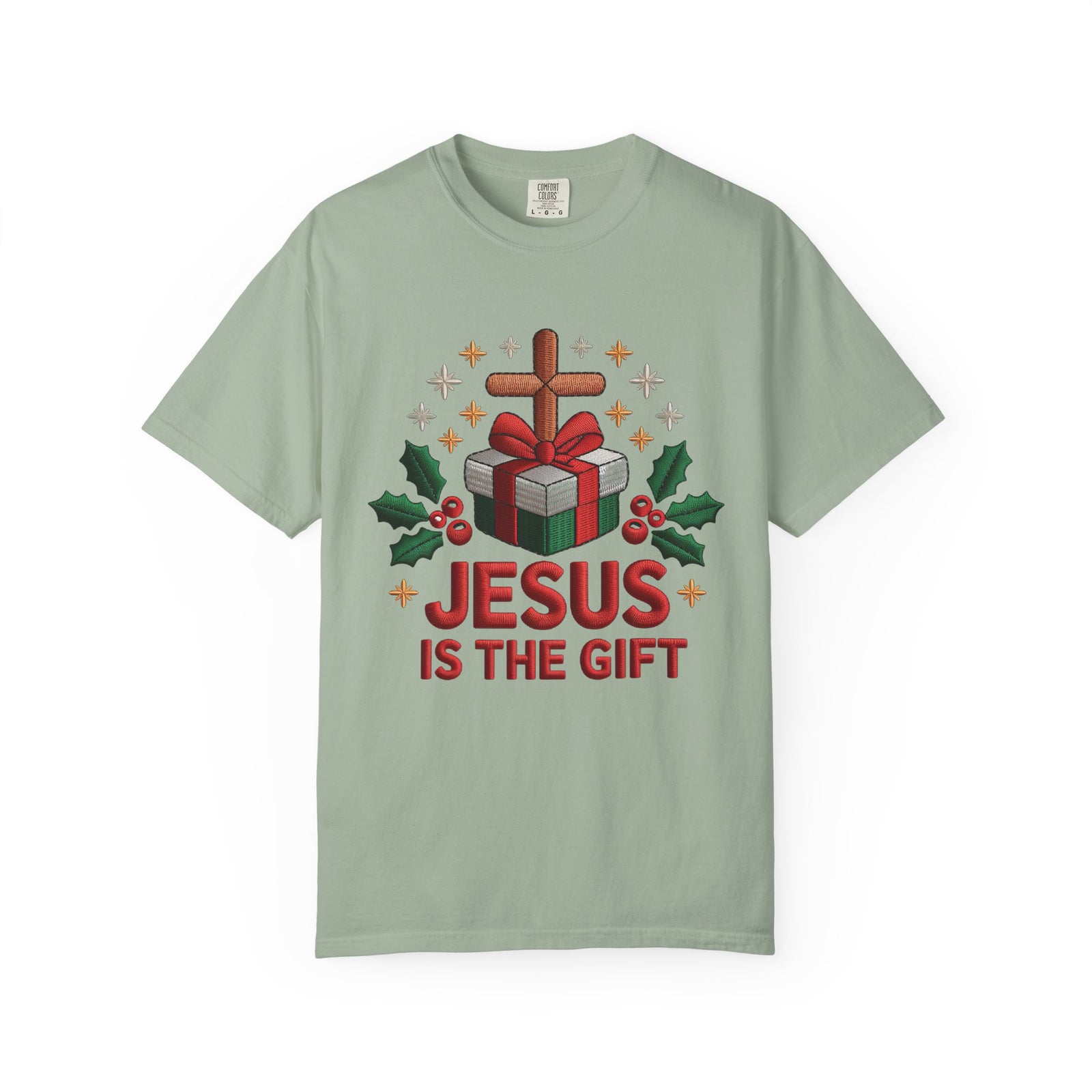 Jesus is the Gift Faux Embroidery Tee Christmas Holiday Graphic T-Shirt