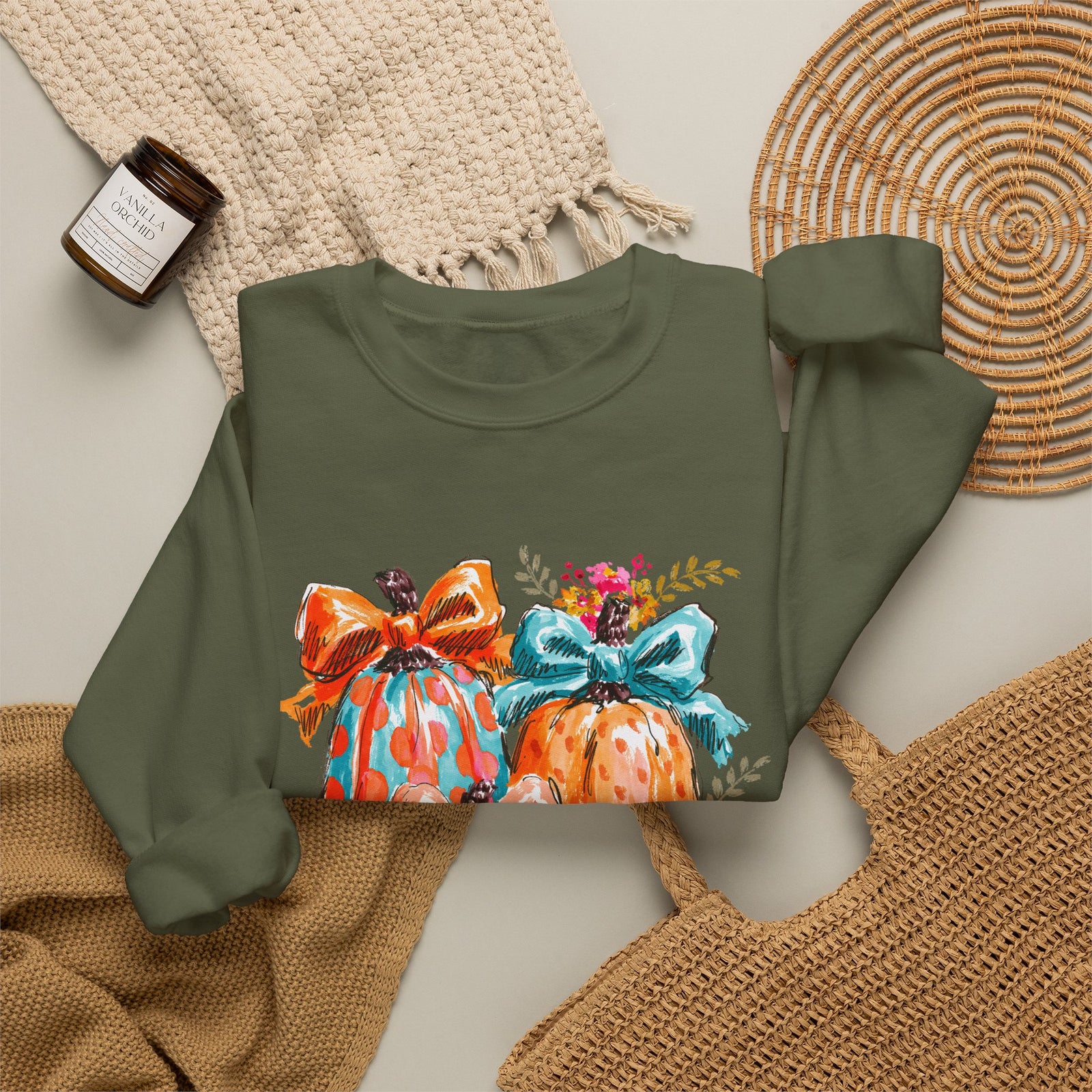 Floral Preppy Coquette Fall Pumpkin Sweatshirt Cute Watercolor Graphic Pullover