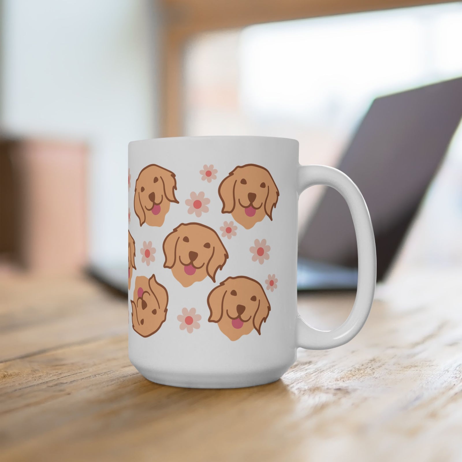 Golden Retriever Pattern Ceramic Mug — Cute Dog & Flowers Coffee Cup (11oz, 15oz) - Sydney So Sweet
