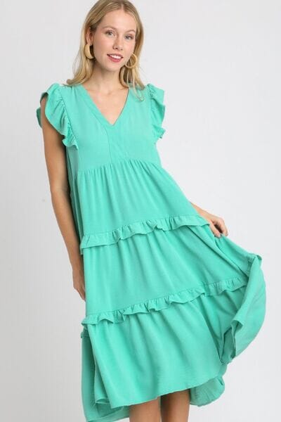 Umgee Full Size Ruffle Tiered Cap Sleeve Midi Dress Plus Size - Sydney So Sweet