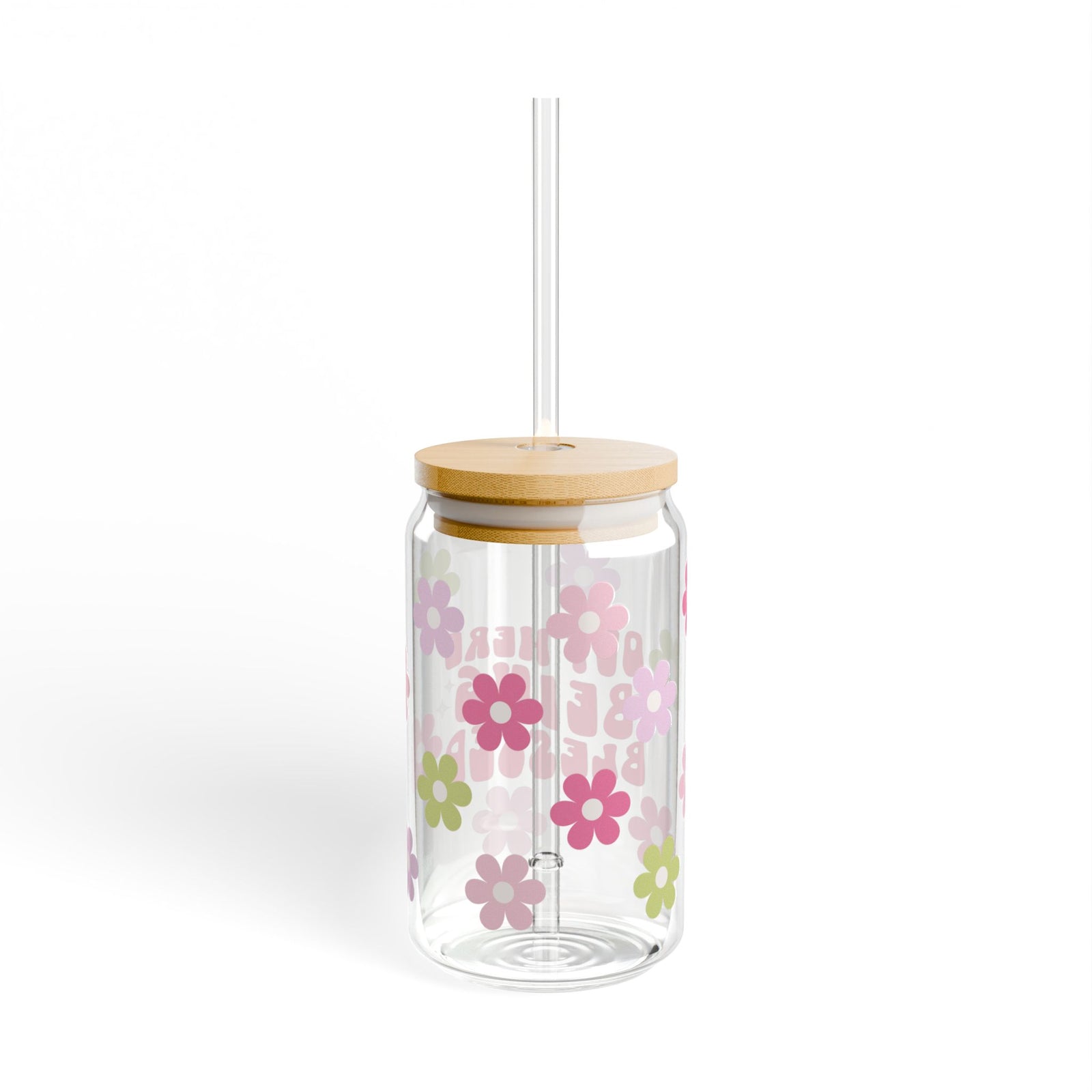 Out Here Being Blessed Retro Floral Sipper Glass 16oz — Reusable Drink Jar with Lid & Straw - Sydney So Sweet