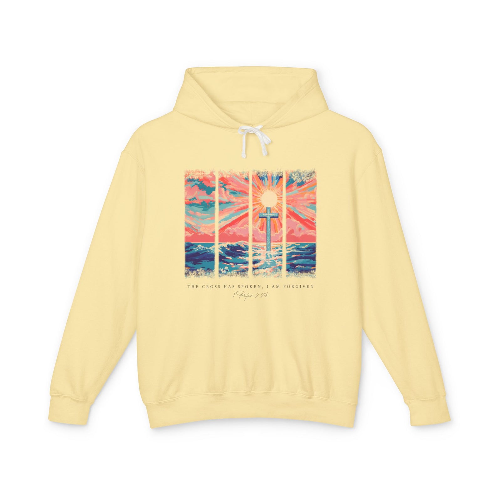 The Cross Has Spoken I am Forgiven Christian Cross Sunset Hoodie Graphic Sweatshirt