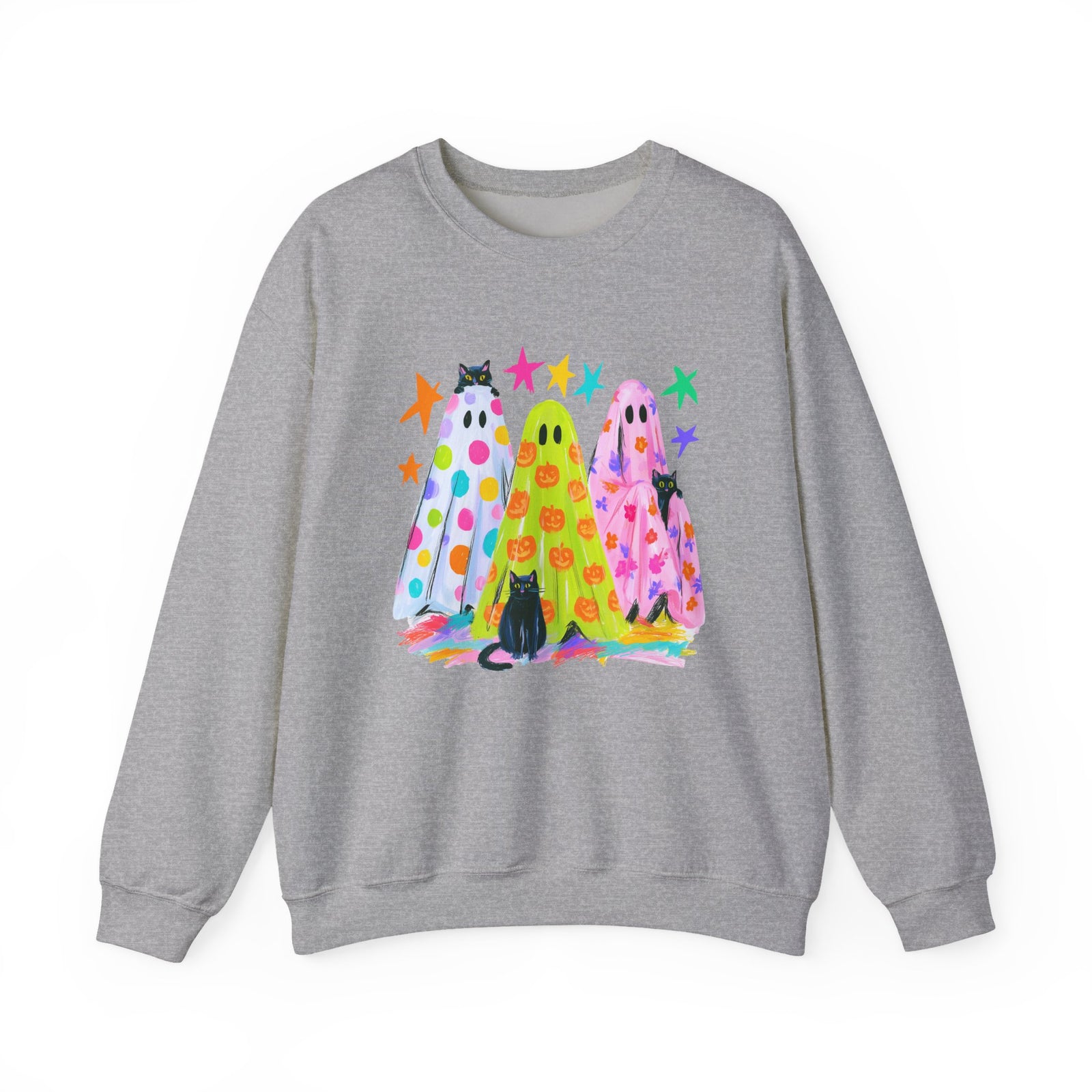 Colorful Polka Dot Halloween Ghost Sweatshirt Fun Graphic Crewneck