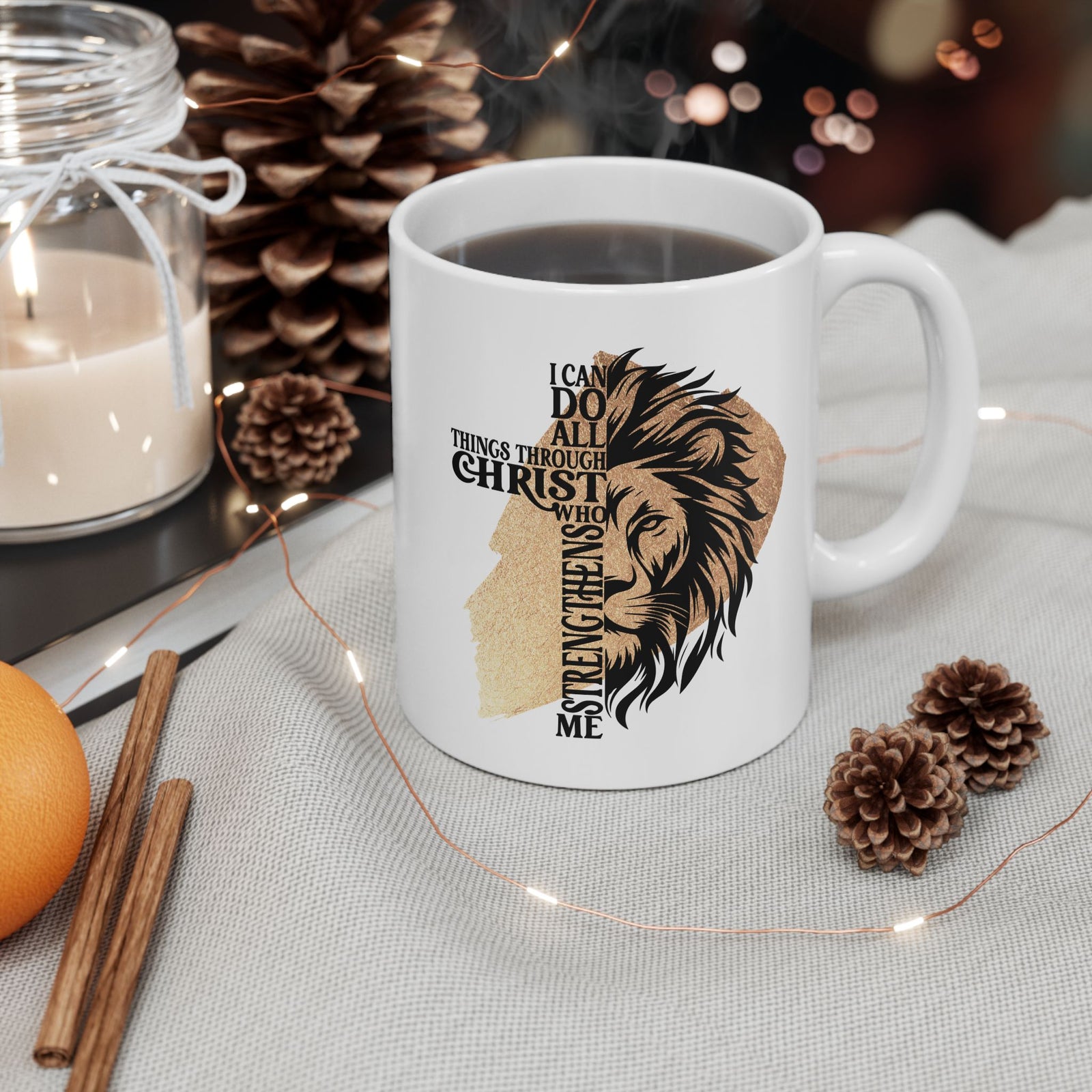 All Things Through Christ Christian Ceramic Coffee Cup (11oz, 15oz) - Sydney So Sweet