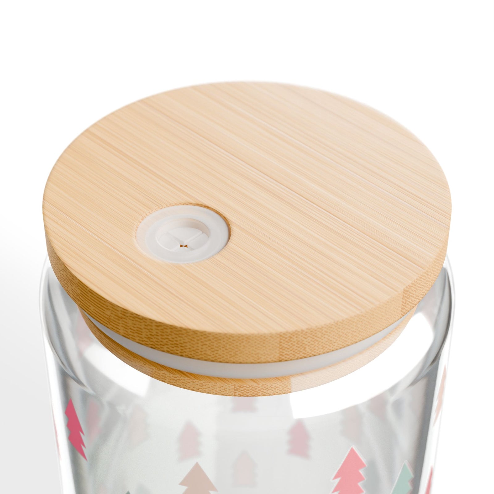 Mini Christmas Trees 16 oz reusable glass drink jar with lid and straw