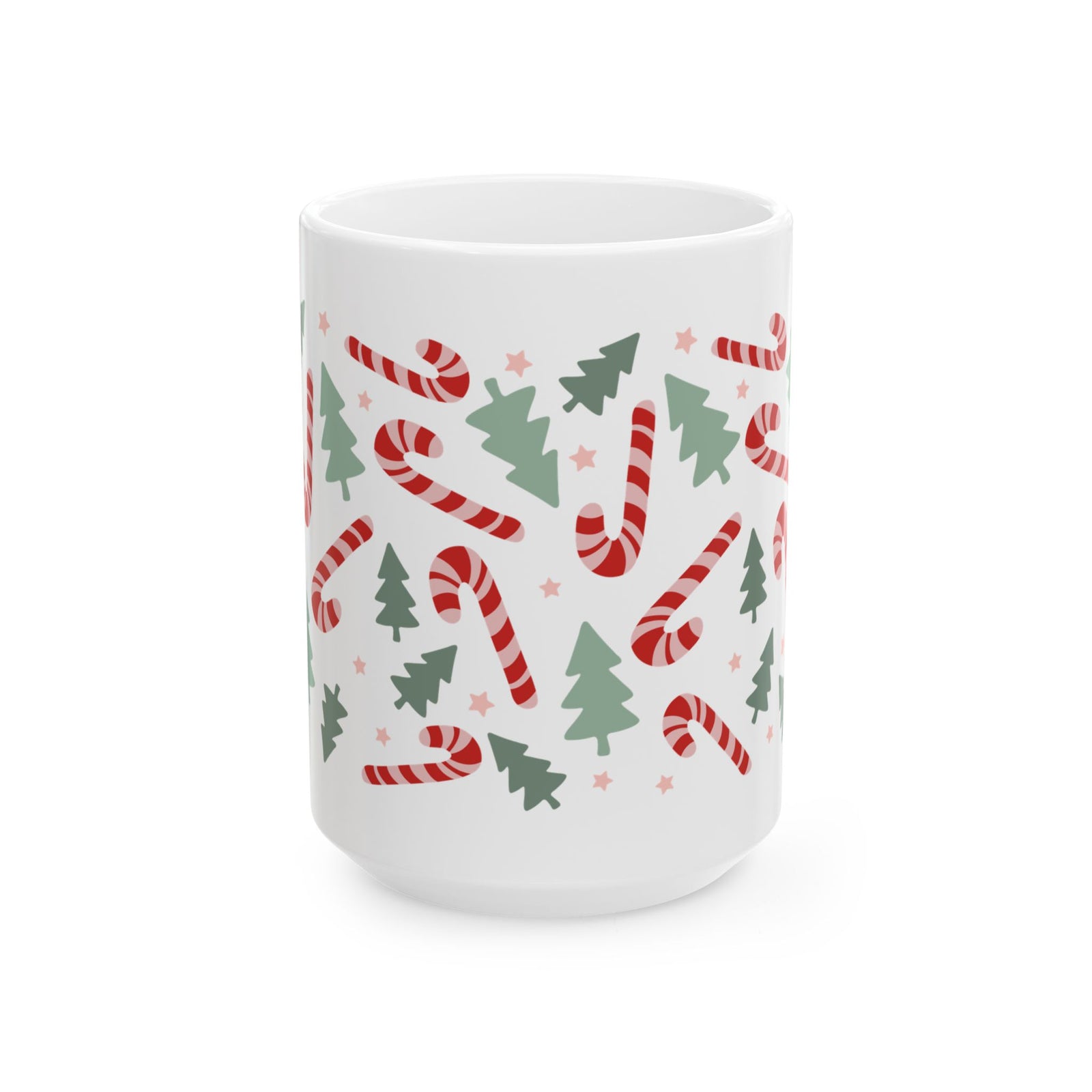 Candy Canes & Christmas Trees Ceramic Mug Coffee Cup (11oz & 15oz)