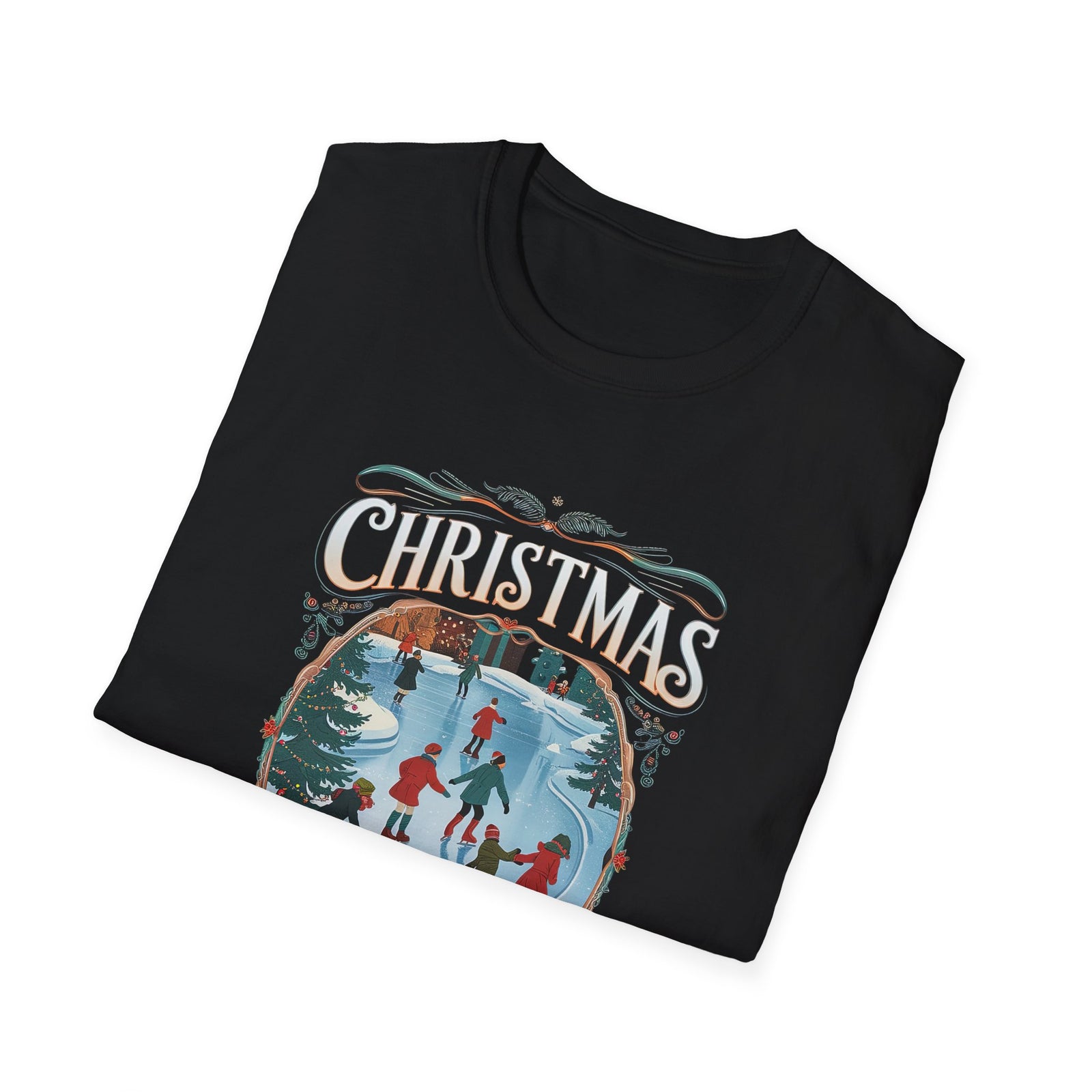 Christmas Blessings Ice Skating Tee Nostalgic Graphic T-Shirt