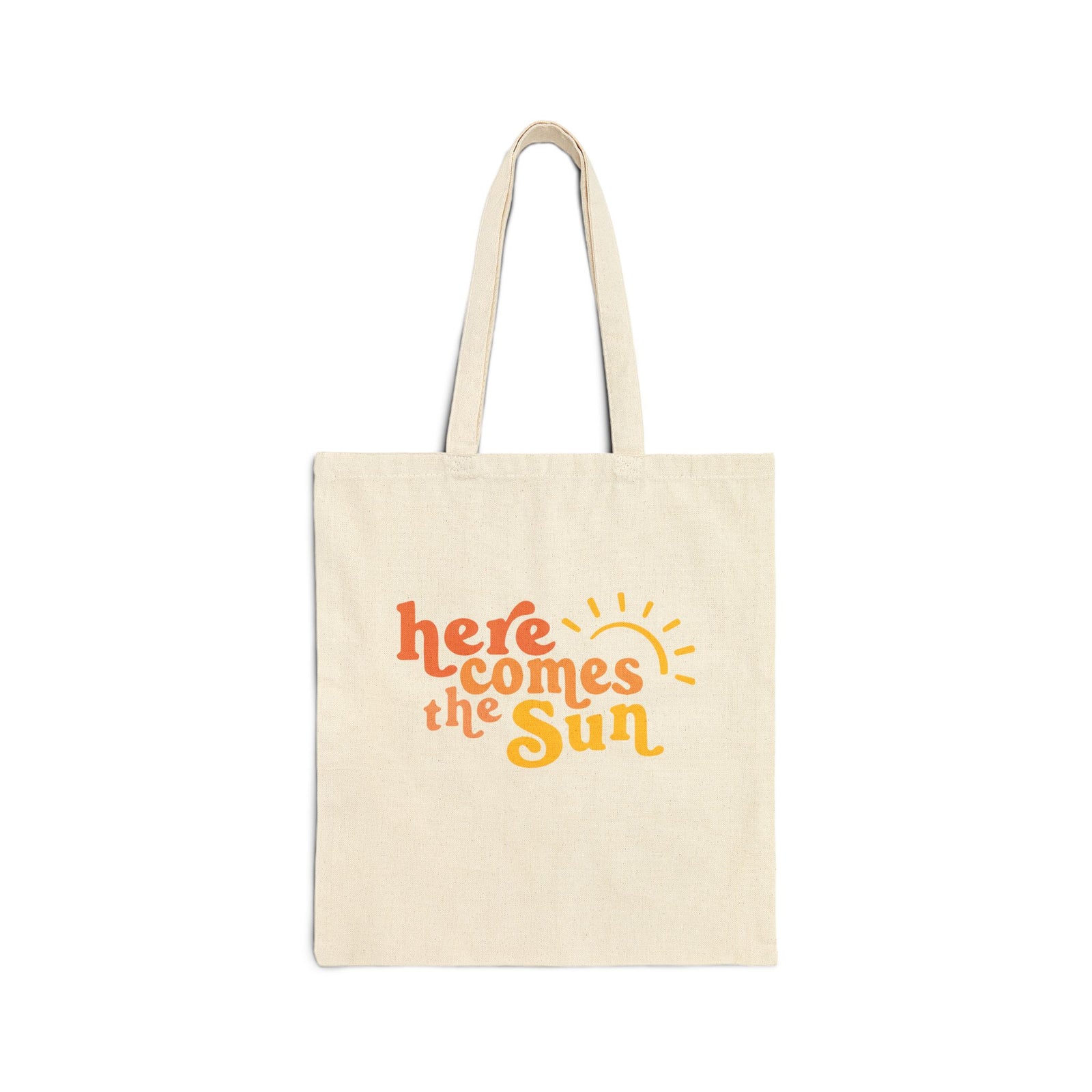 Here Comes the Sun Bright Retro Sun Graphic Cotton Canvas Tote Bag