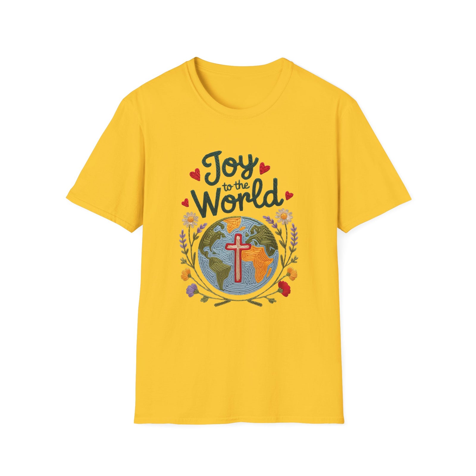 Joy to the World Christmas Tee Faux Embroidery Christian T-Shirt