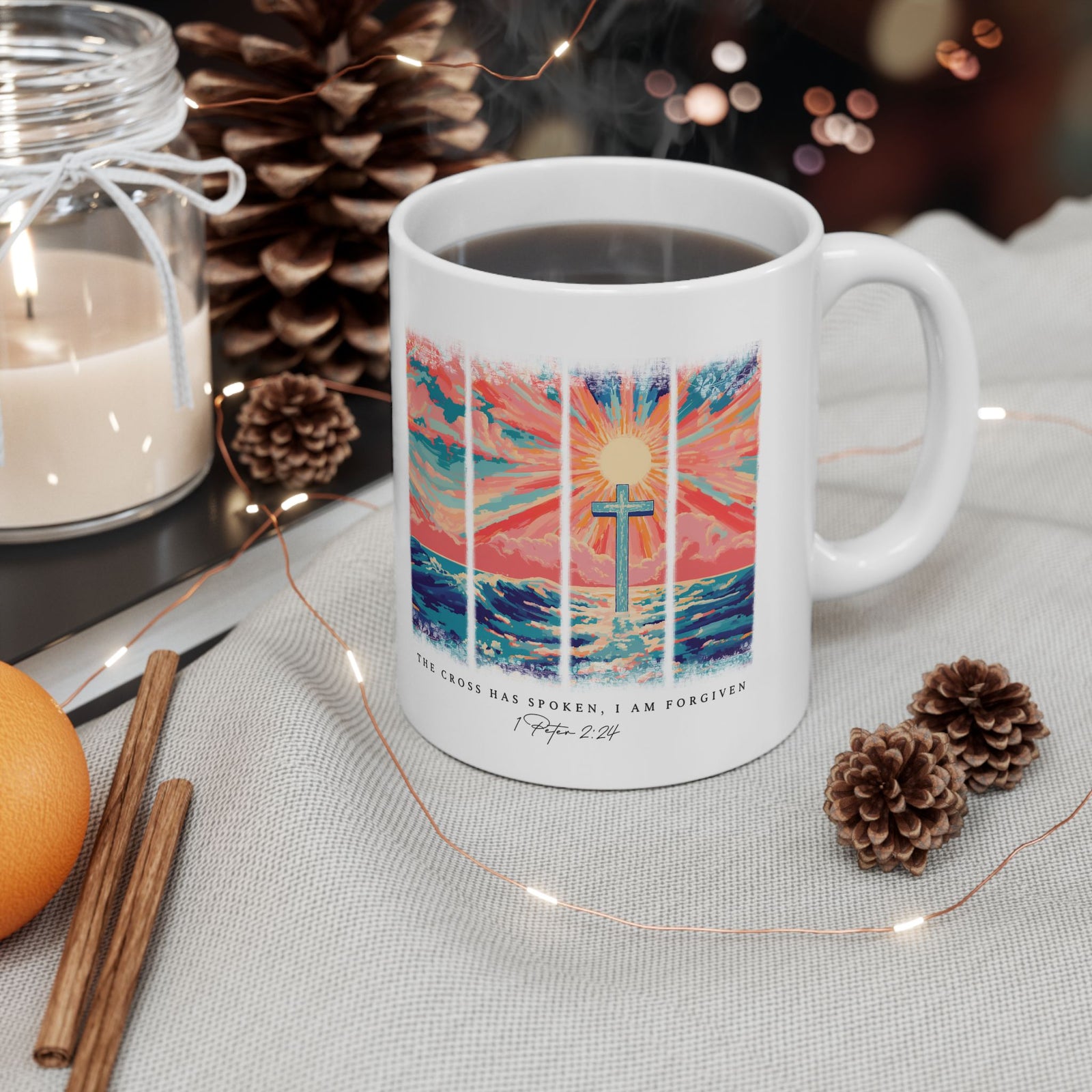The Cross Has Spoken I am Forgiven Christian Ceramic Mug Coffee Cup (11oz & 15oz)