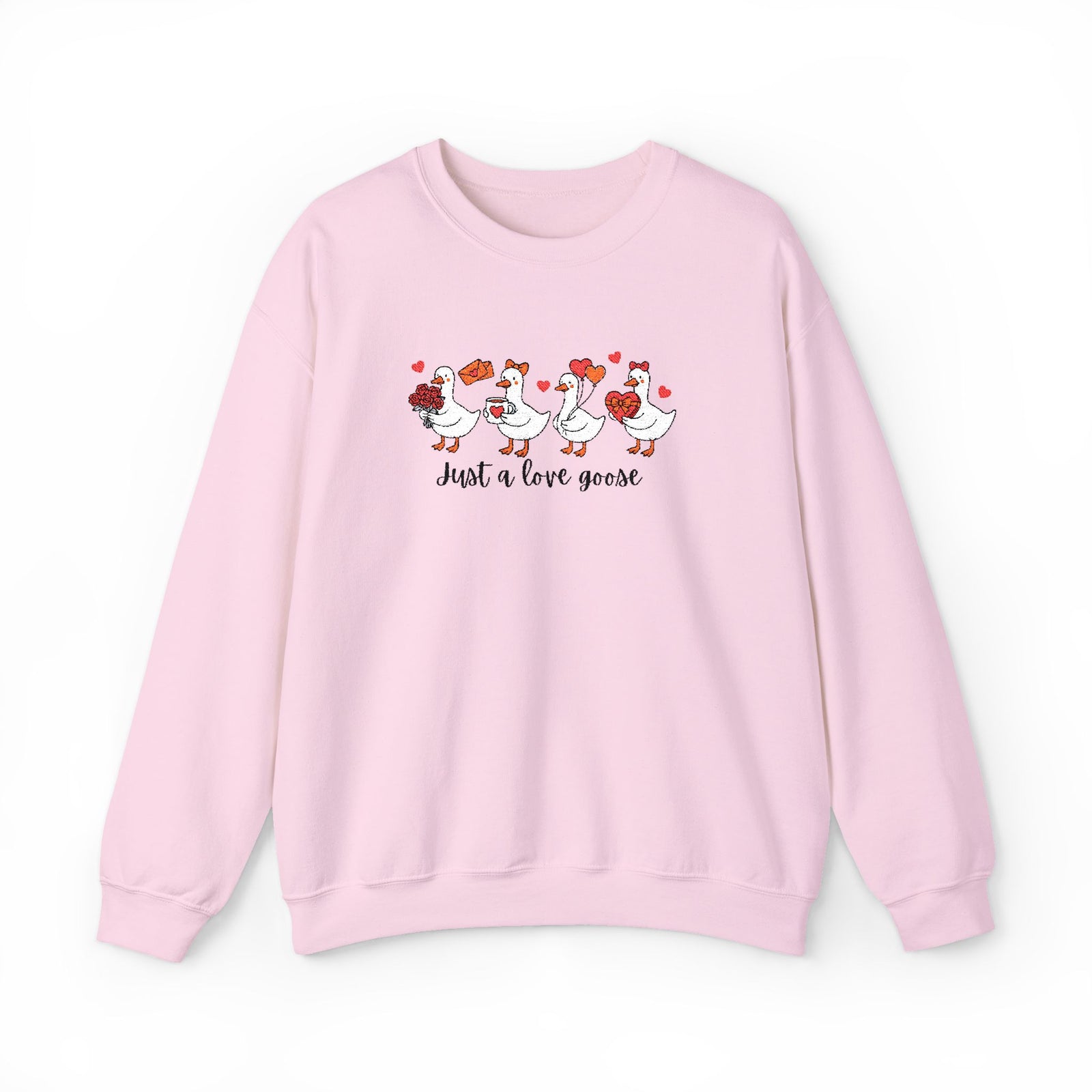 Just a Love Goose Valentine's Day Women's Heavy Blend Cozy Crewneck Embroidered Sweatshirt - Sydney So Sweet