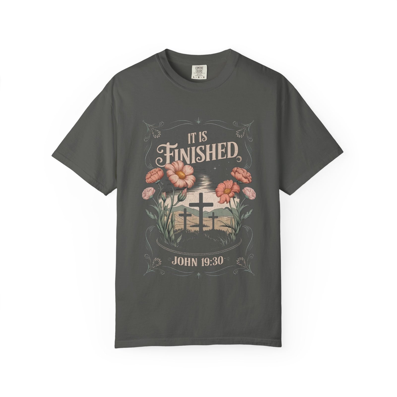 It Is Finished John 19:30 Christian Floral Cross T‑Shirt Unisex Distressed Tee
