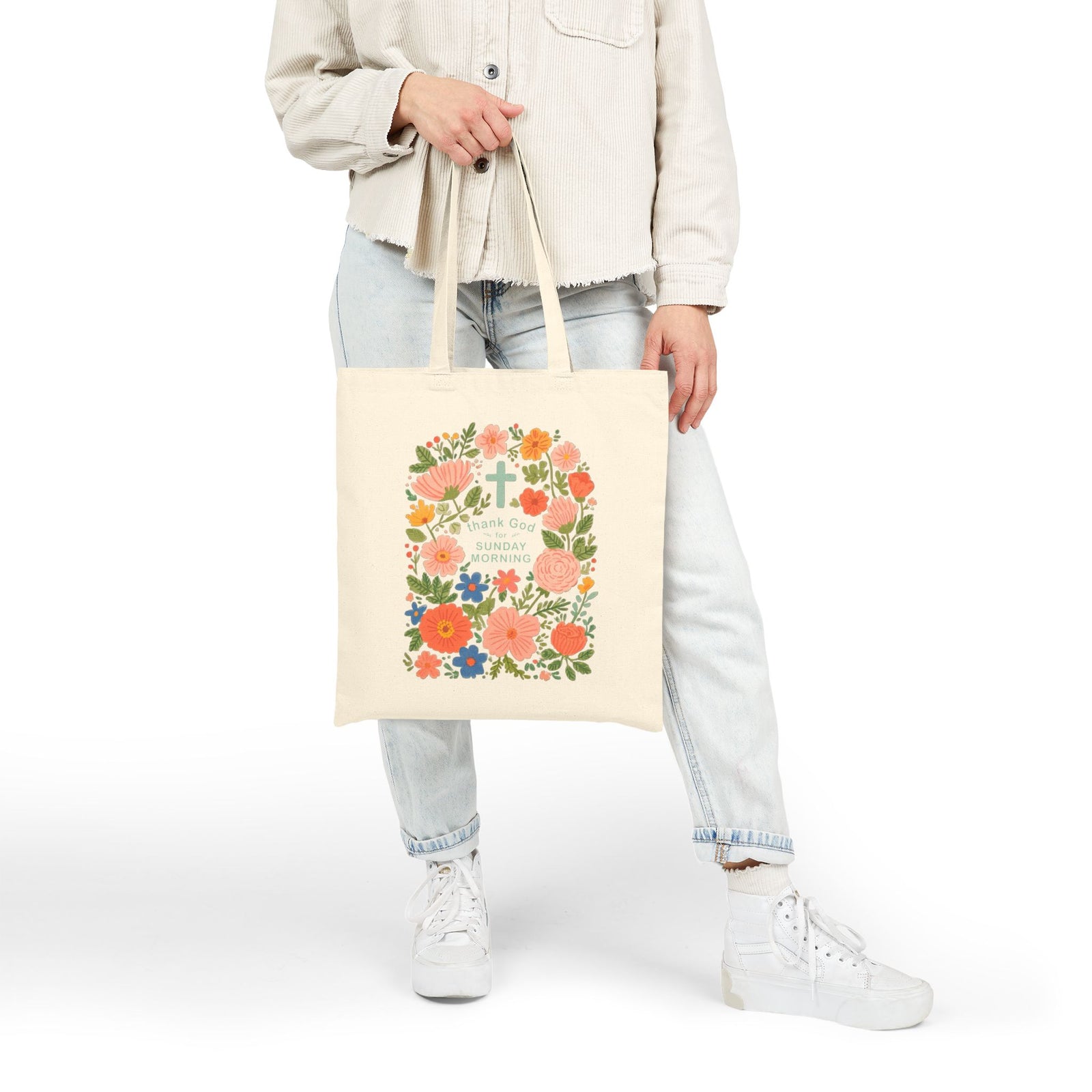Thank God For Sunday Morning Christian Cotton Canvas Tote Bag