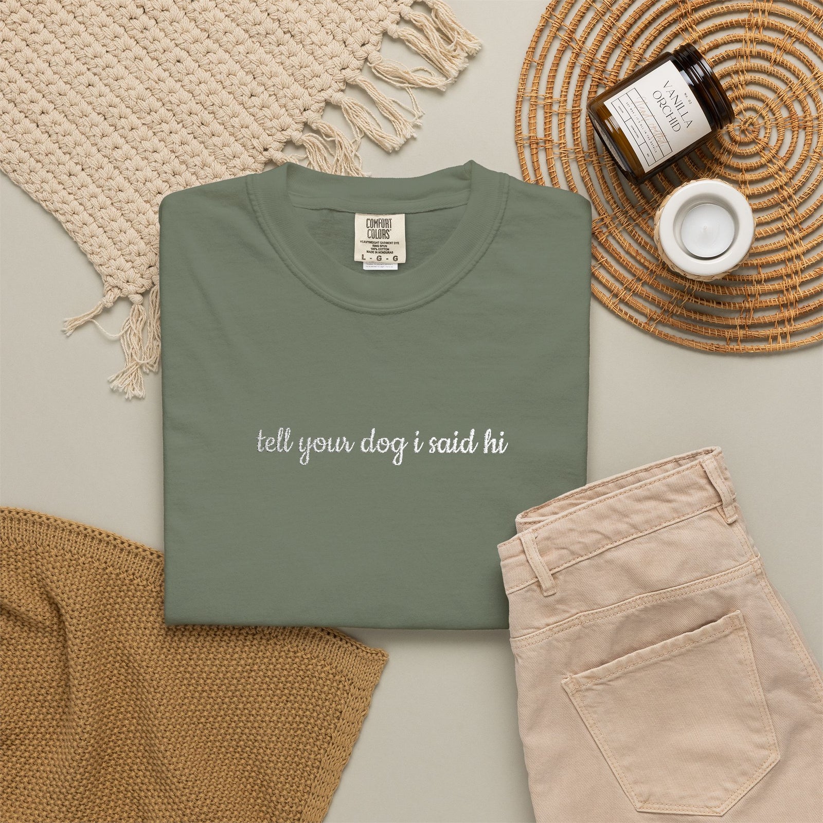 Tell Your Dog I Said Hi Embroidered Script Tee Dog Mom T-Shirt