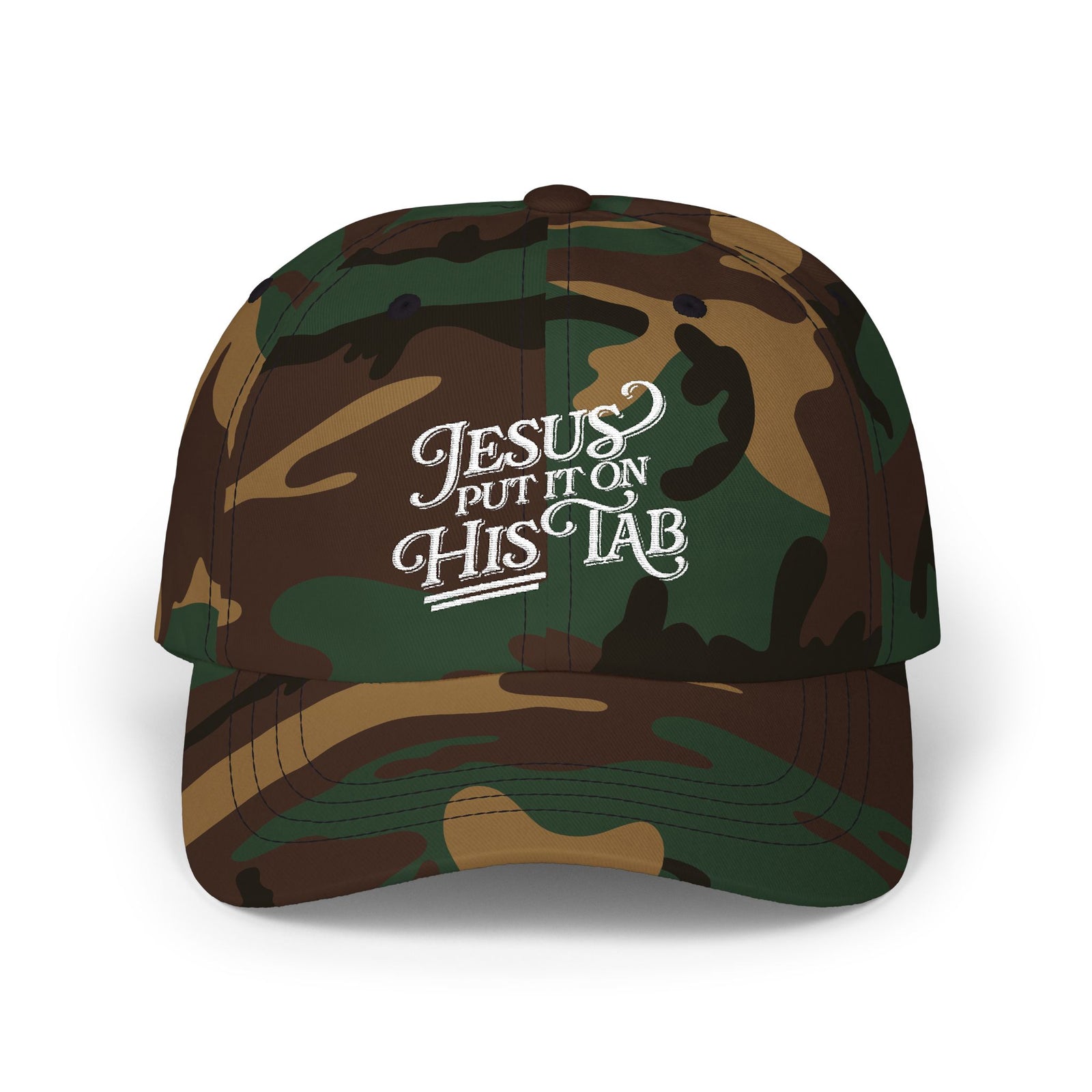 Jesus Put It On His Tab White Embroidered Christian Dad Cap Baseball Hat
