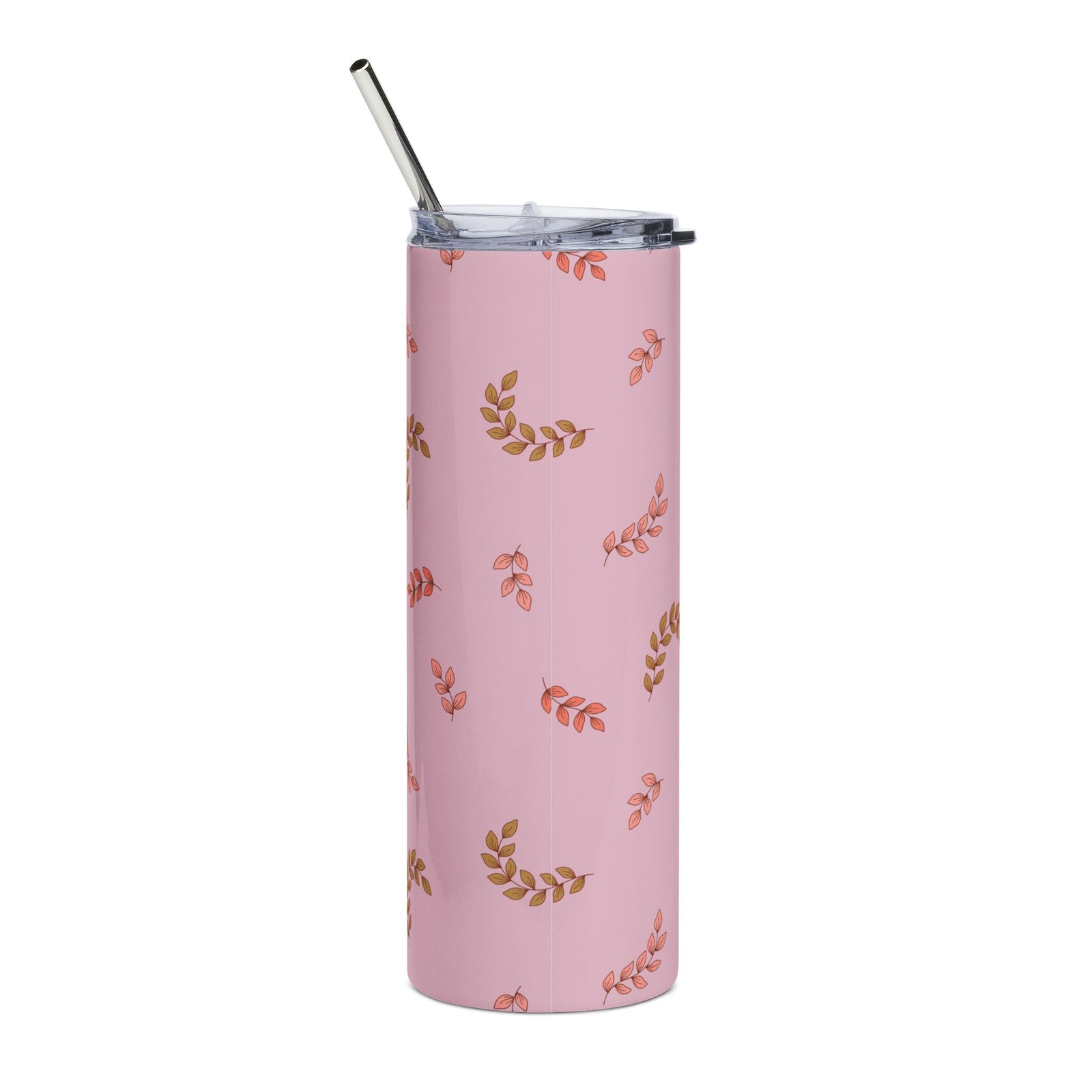 Pink Floral Leaves 20oz Stainless Steel Tumbler Insulated Travel Cup