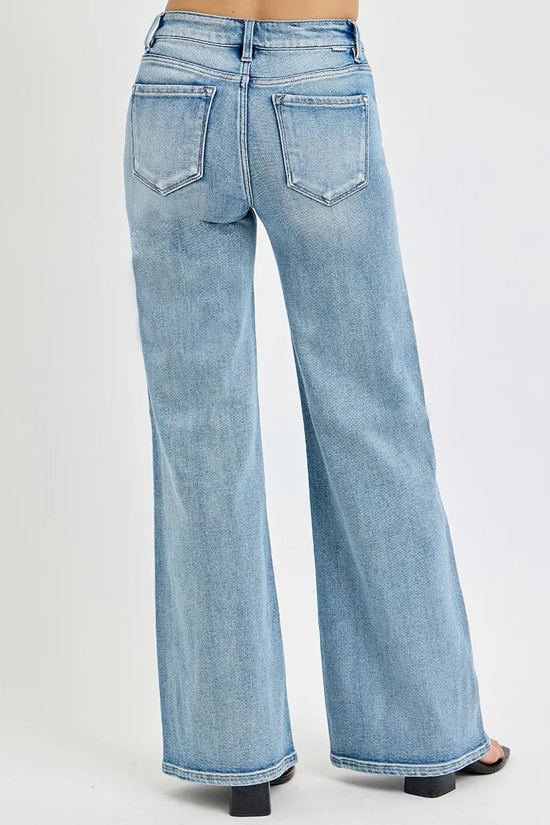 RISEN Full Size Mid Rise Wide Jeans with Front Patch Pocket Plus Size - Sydney So Sweet