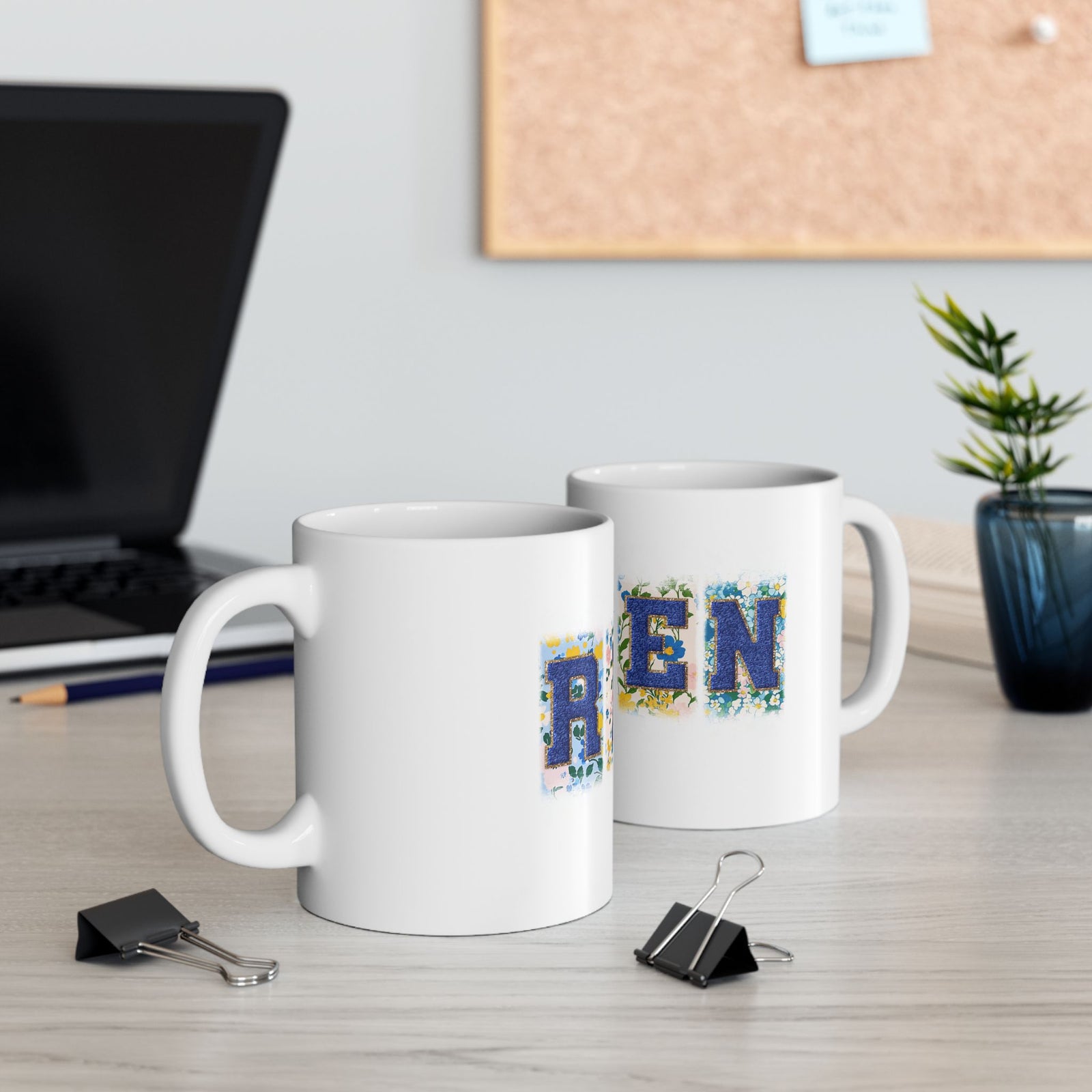 Risen Floral Faux Patch Christian Easter Ceramic Mug Coffee Cup (11oz & 15oz)