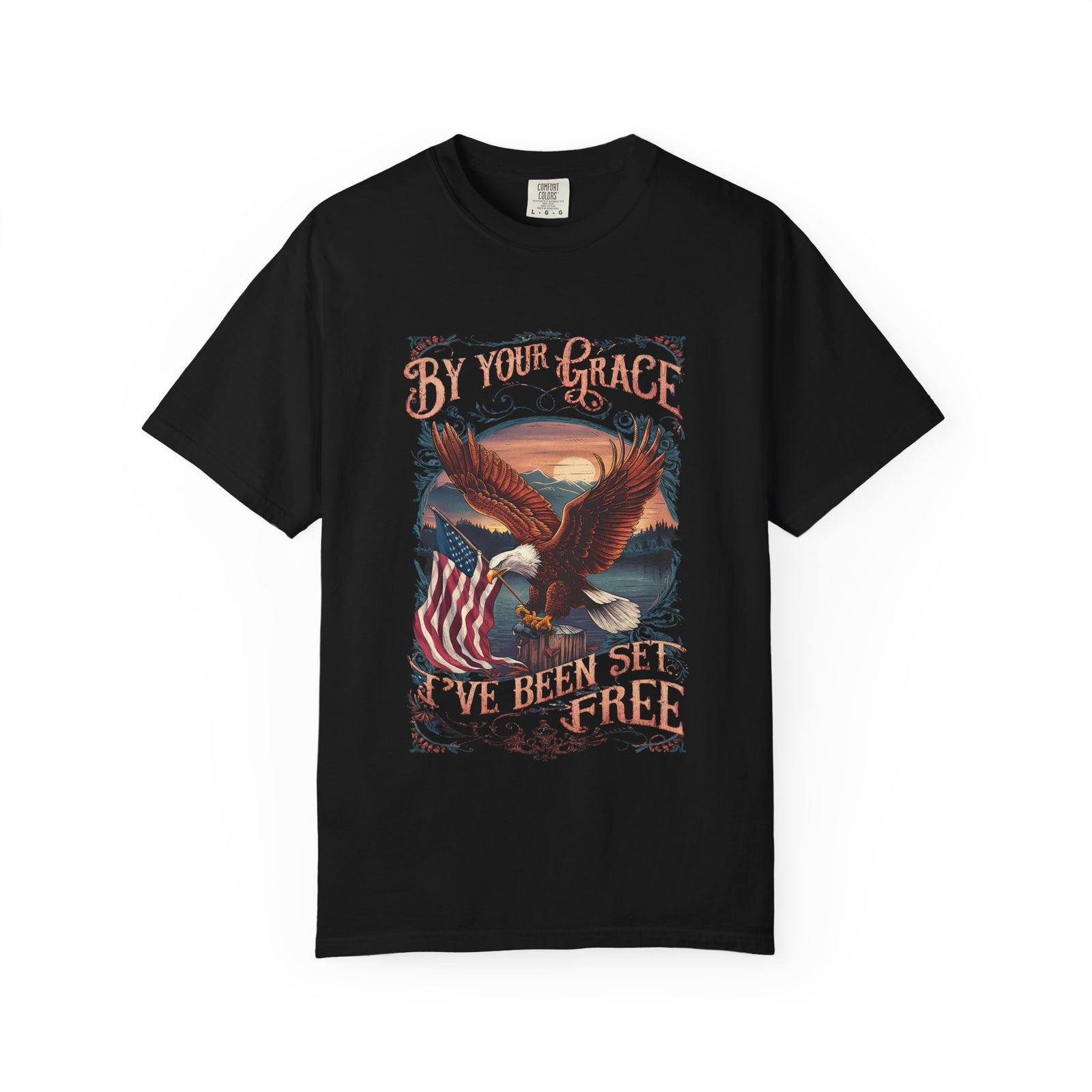 By Your Grace I've Been Set Free' T-Shirt Eagle & Flag Christian Graphic Tee