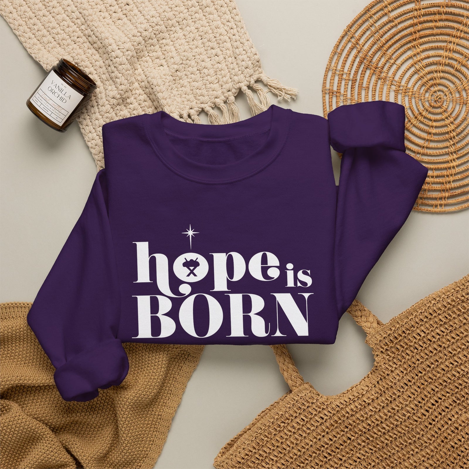Hope is Born Nativity Christmas Season Crewneck Unisex Sweatshirt