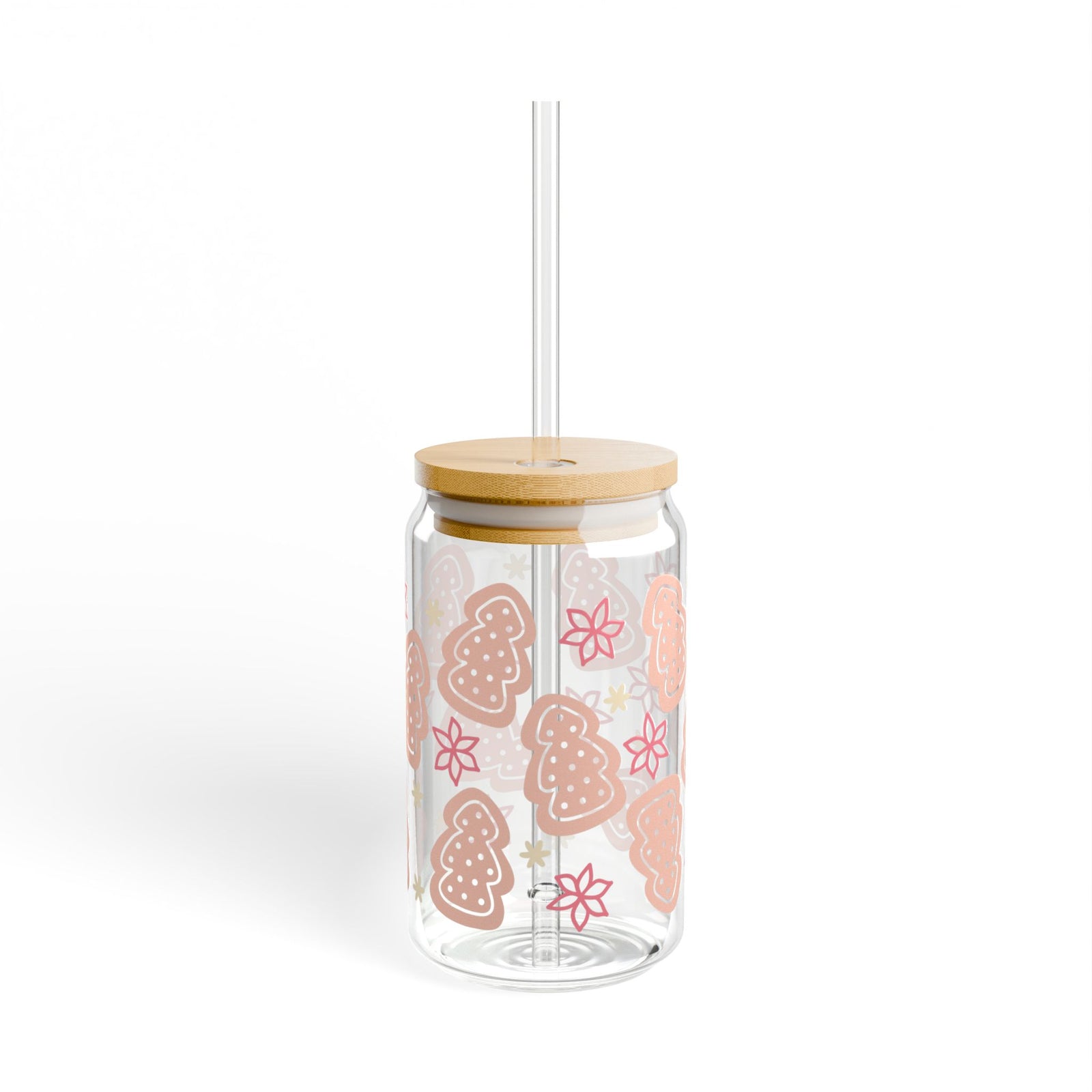 Christmas Spice 16 oz reusable glass drink jar with lid and straw