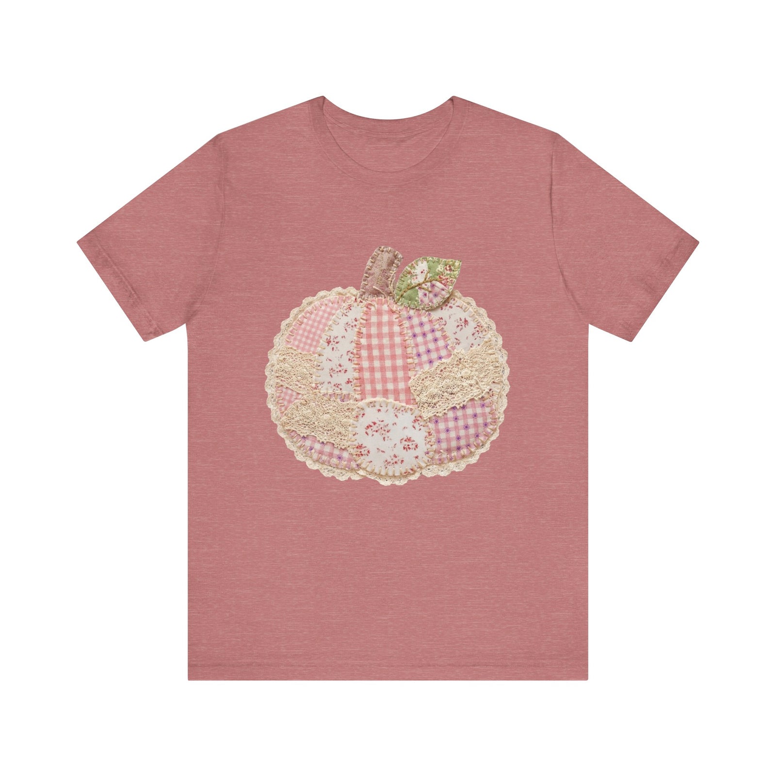 Pumpkin Patch Patchwork Tee Pink Floral Autumn Pumpkin Graphic T‑Shirt