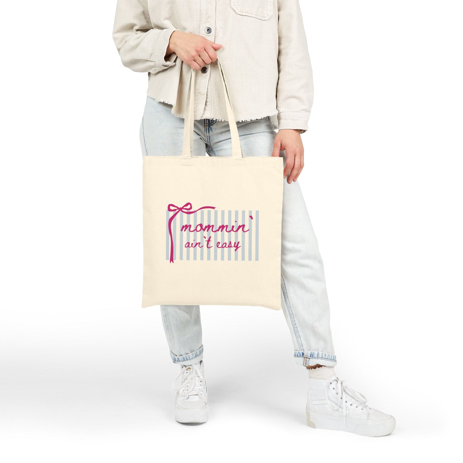 Mommin' Ain't Easy Cotton Canvas Grocery & Mom Life Tote Bag