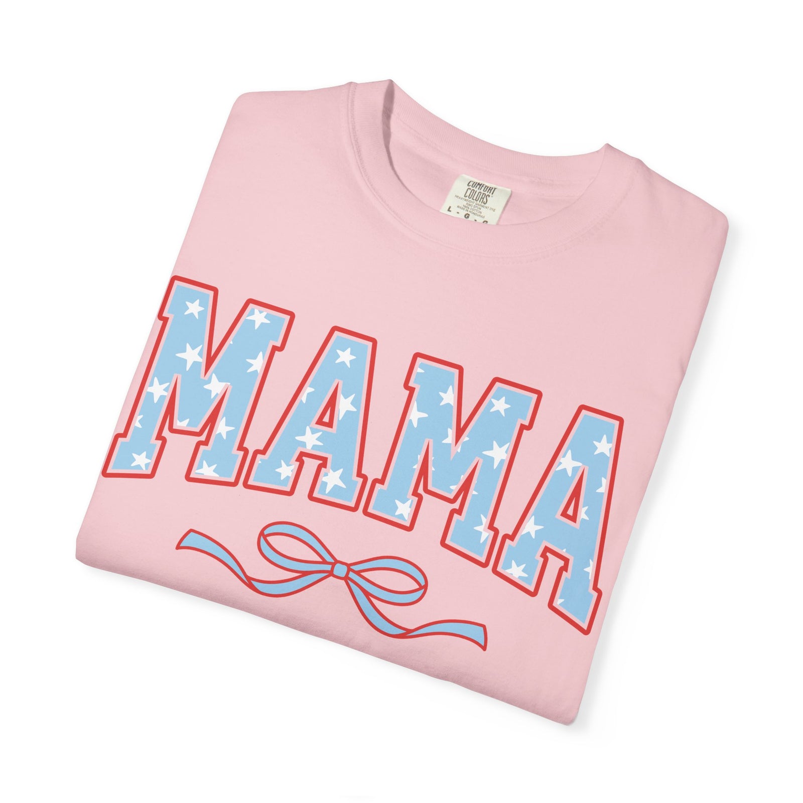 Mama 4th of July USA Coquette Varsity Blue Bow Patriotic T-shirt Preppy Star Tee