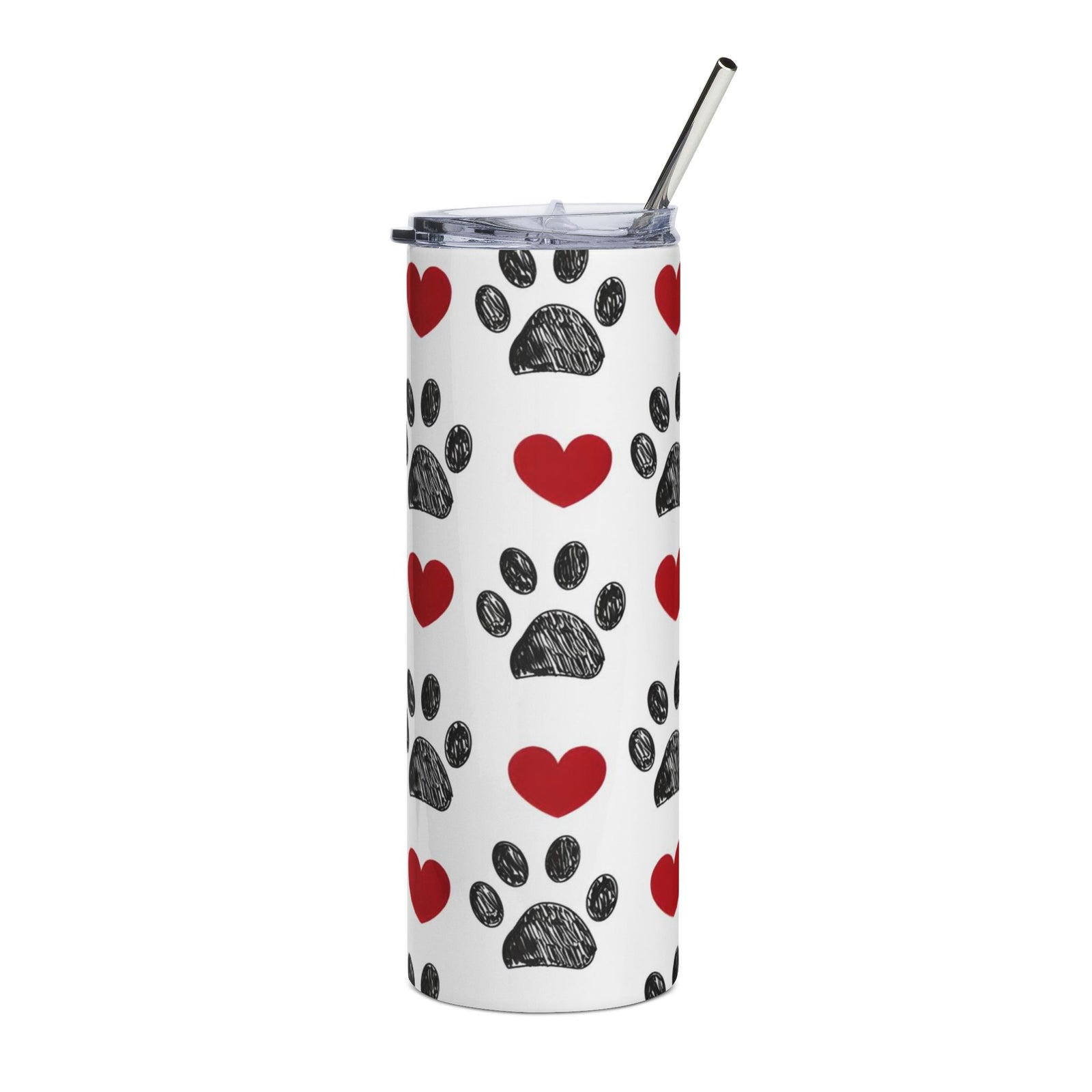 Paw Print Red & Black 20oz Stainless Tumbler Insulated Travel Cup - Sydney So Sweet