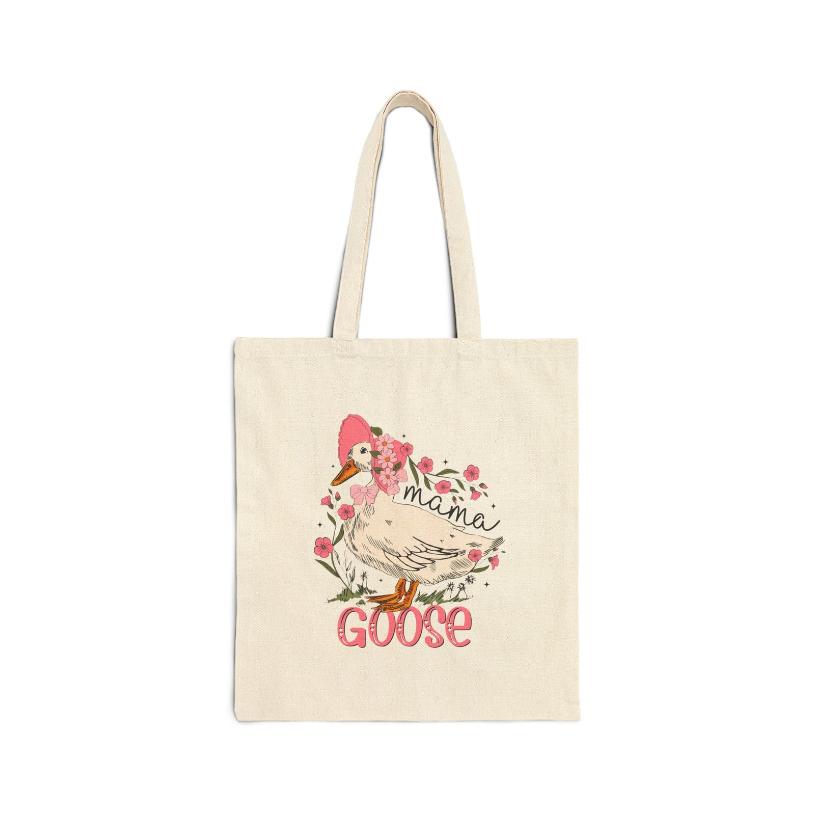 Mama Goose Pink Floral Cotton Canvas Tote Bag