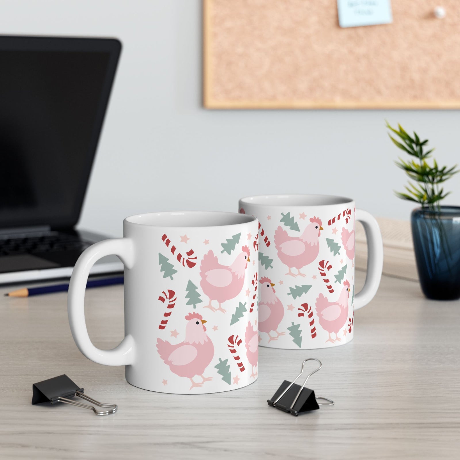 Christmas Chickens Ceramic Mug Coffee Cup (11oz & 15oz)