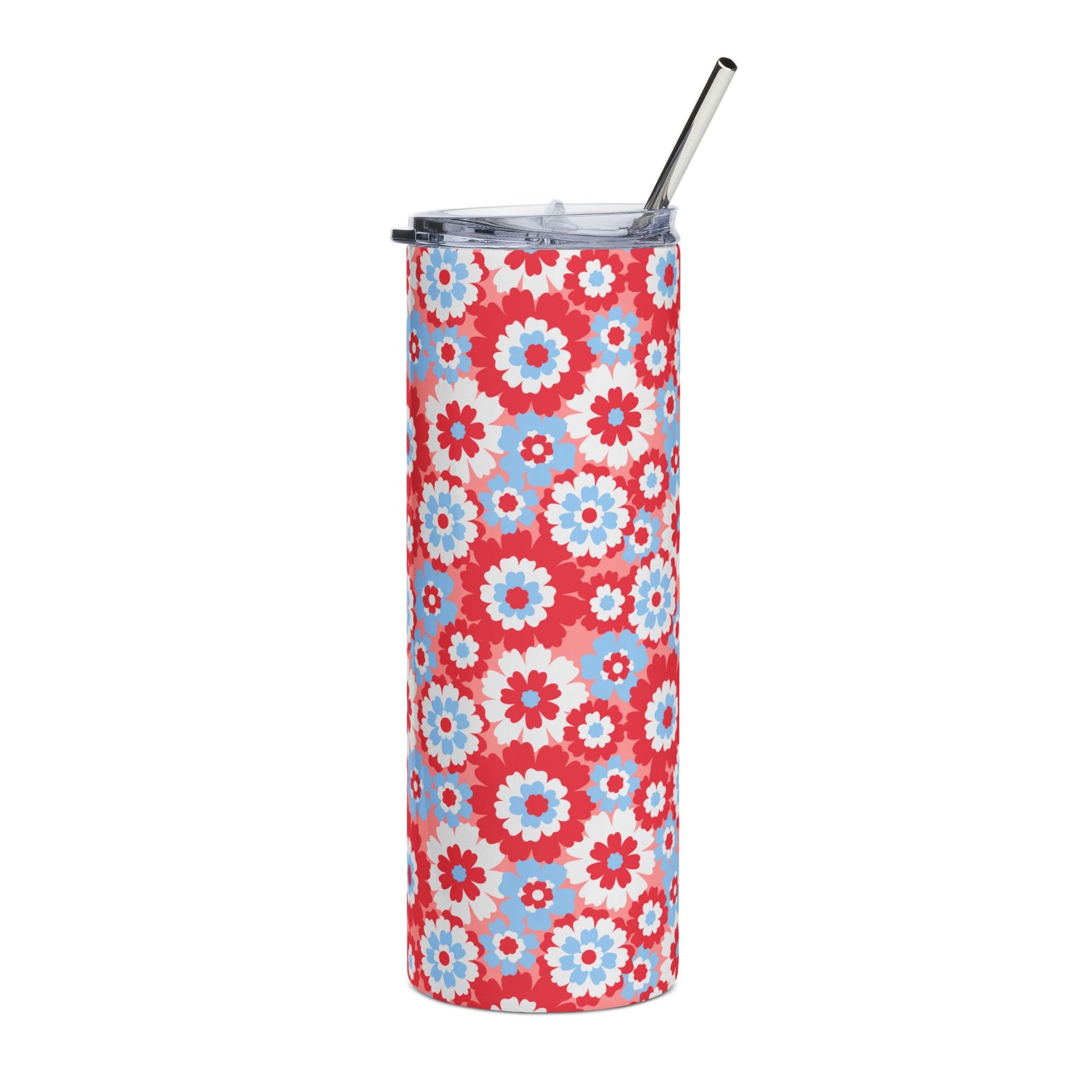 Floral Freedom Red White & Blue 20oz Tumbler Stainless Steel Insulated Travel Cup