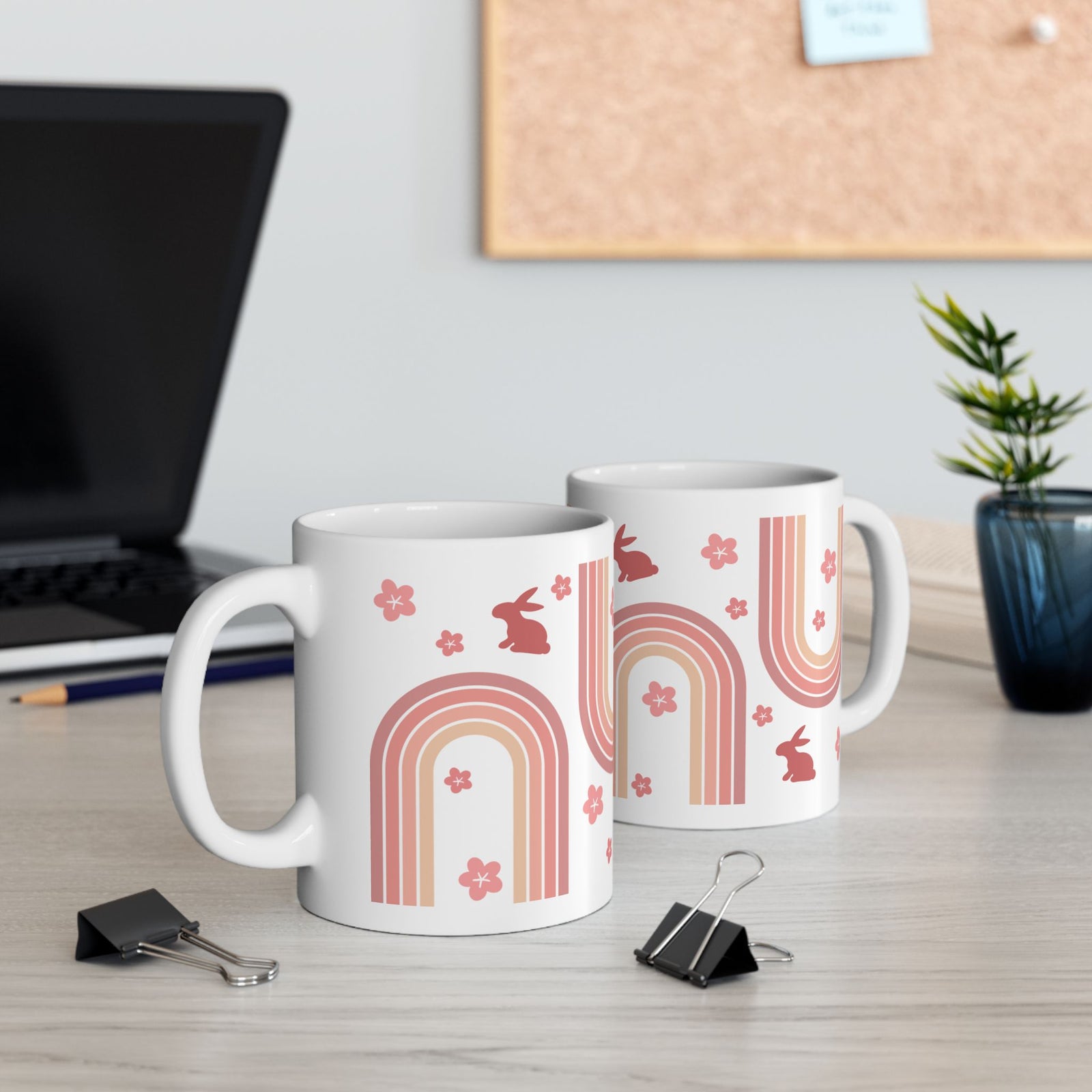 Retro Rainbow Bunny Cute Ceramic Mug Coffee Cup (11oz & 15oz)