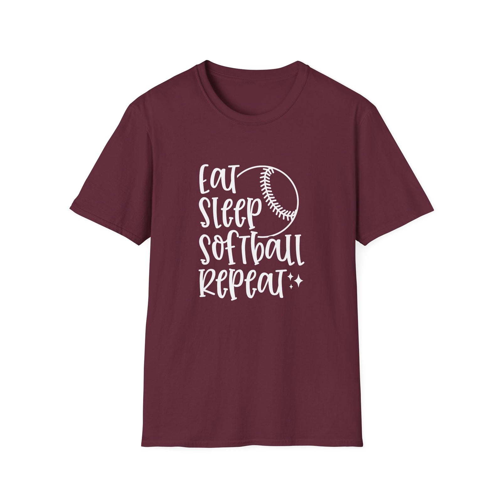 Eat Sleep Softball Repeat Graphic T-Shirt Cute Sports Mom Tee (12 Team Colors)